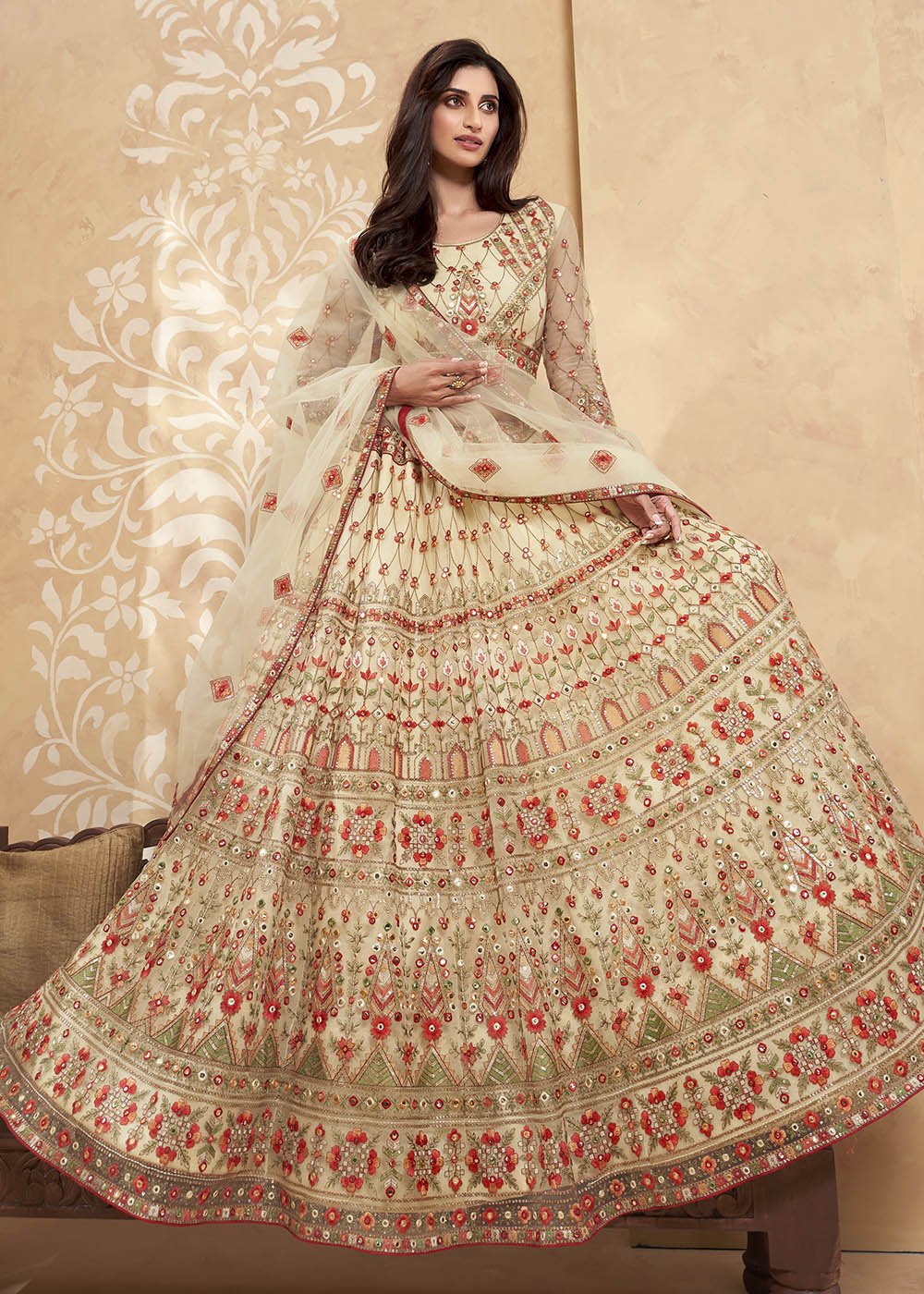 Buy MySilkLove Mandys Light Yellow Designer Net Lehenga with Multi Thread Embroidery Work Online