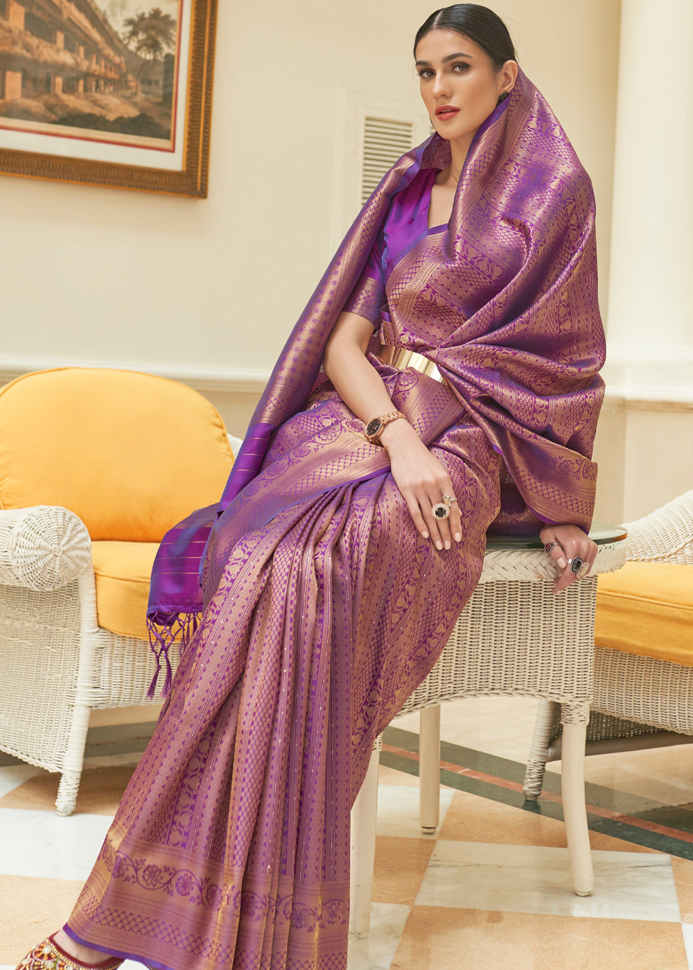 MySilkLove Purple Plum Zari Woven Kanjivaram Saree