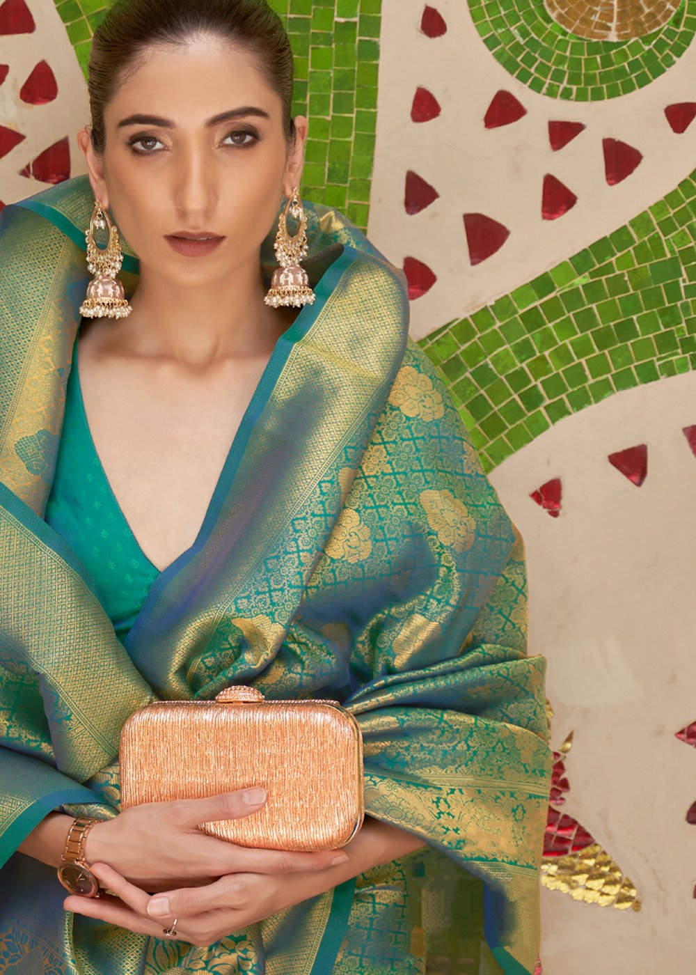 Buy MySilkLove Viridian Green Zari Woven Kanjivaram Saree Online