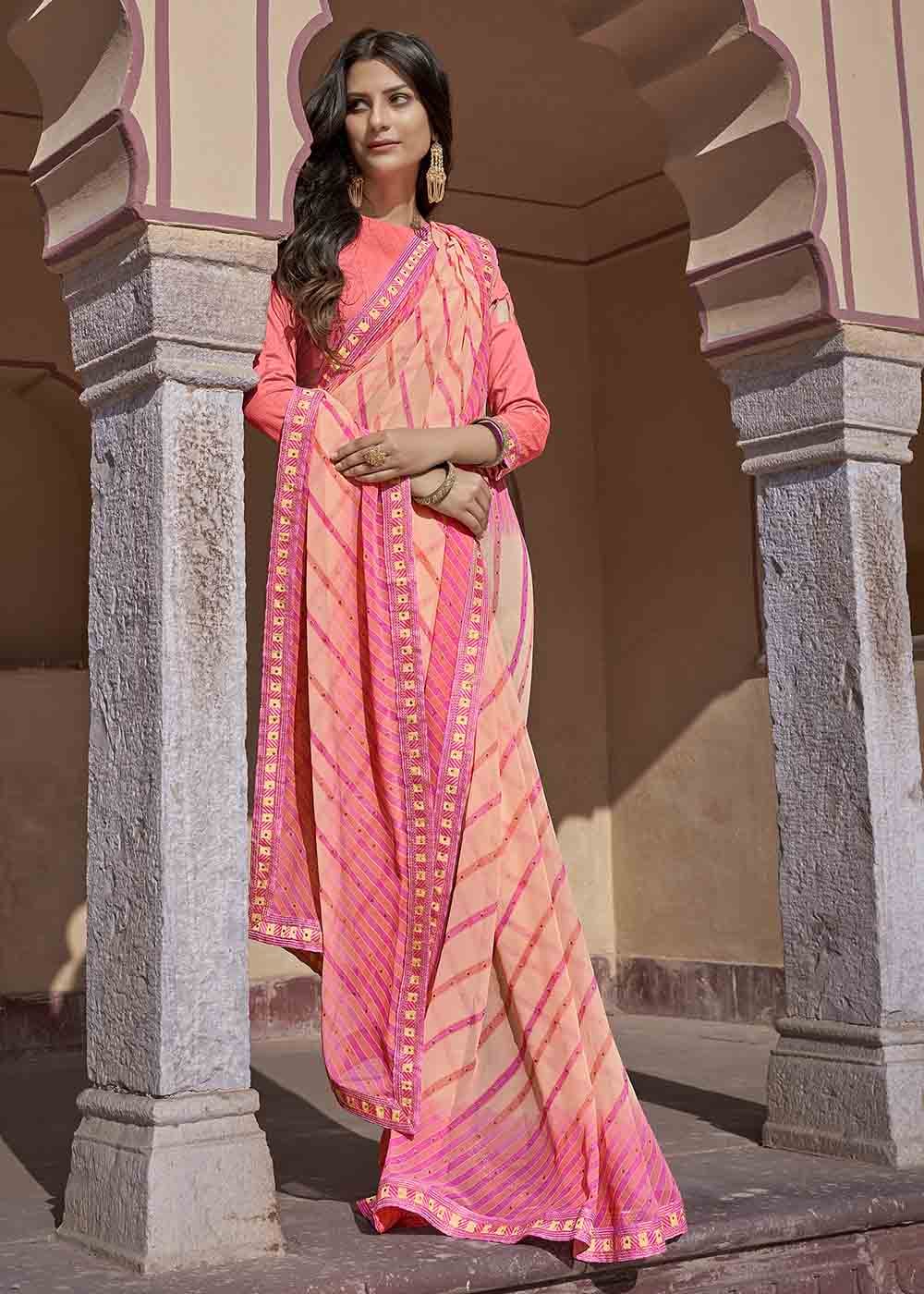 Buy MySilkLove Rose Bud Pink Printed Georgette Saree Online