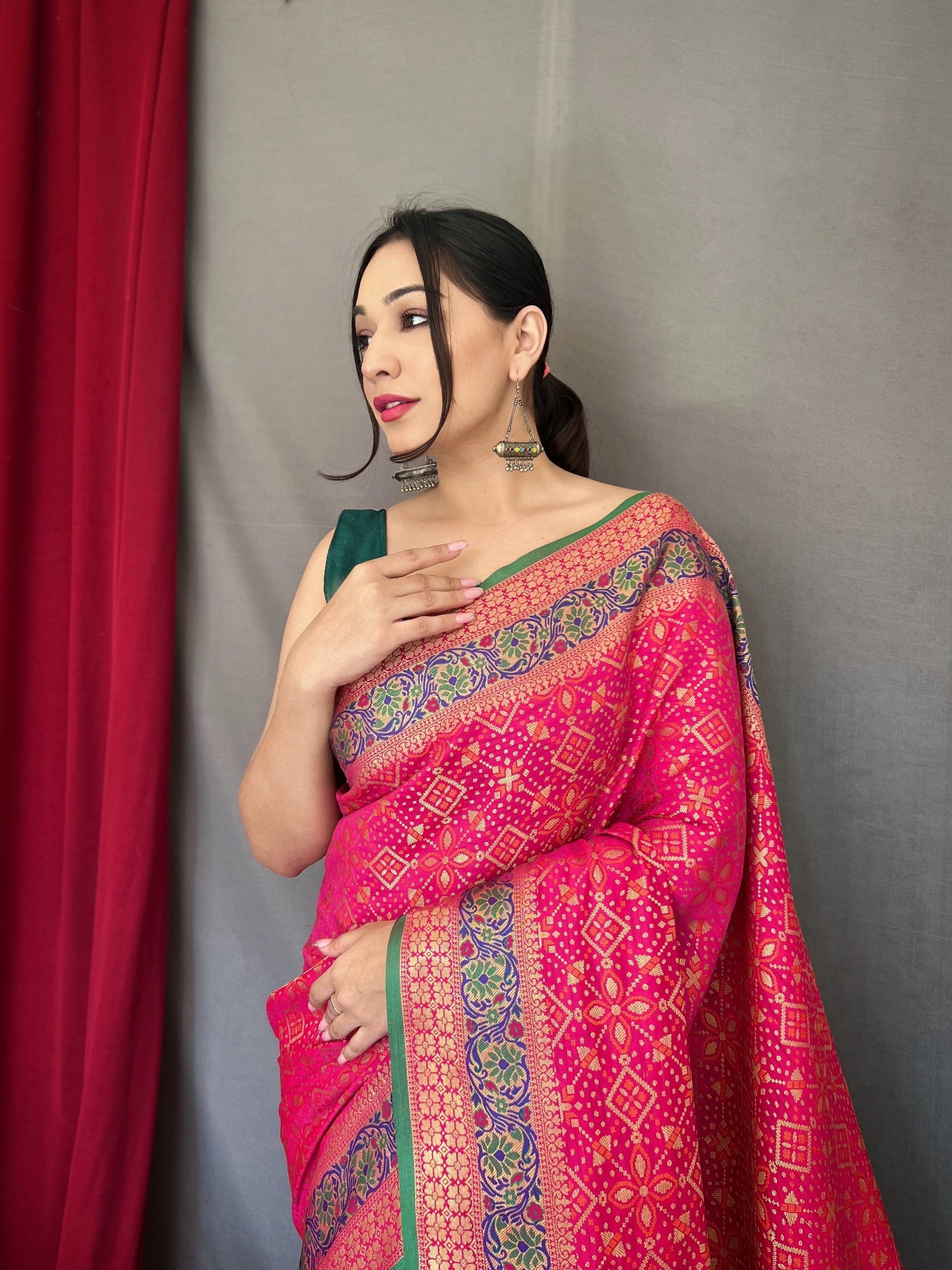 Buy MySilkLove Mandy Pink Woven Bandhej Patola Silk Saree Online