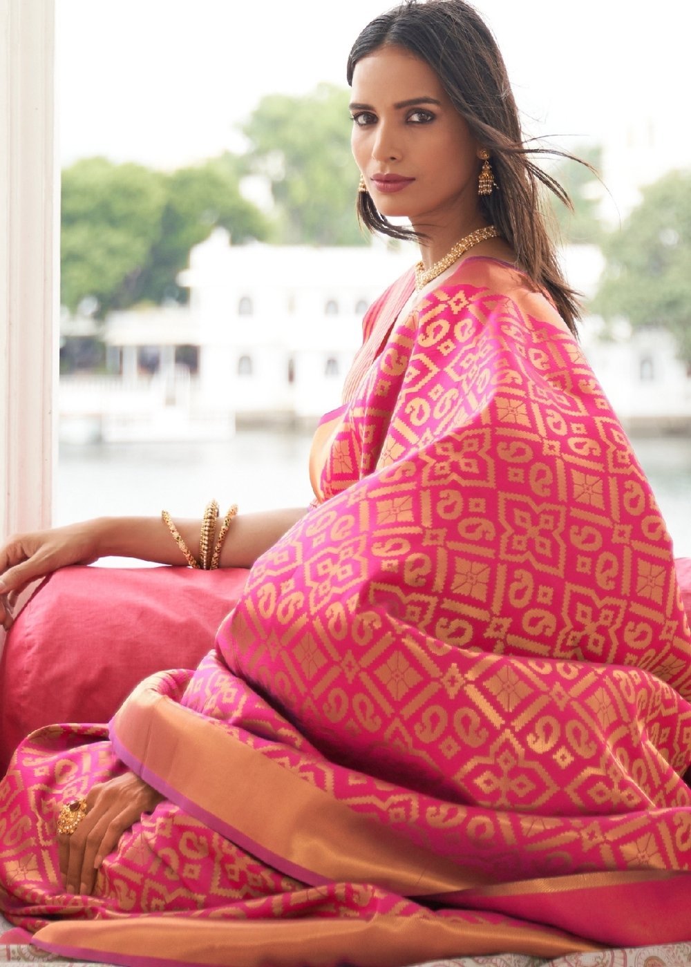 MySilkLove Mandy Golden Pink Zari Woven Kanjivaram Saree