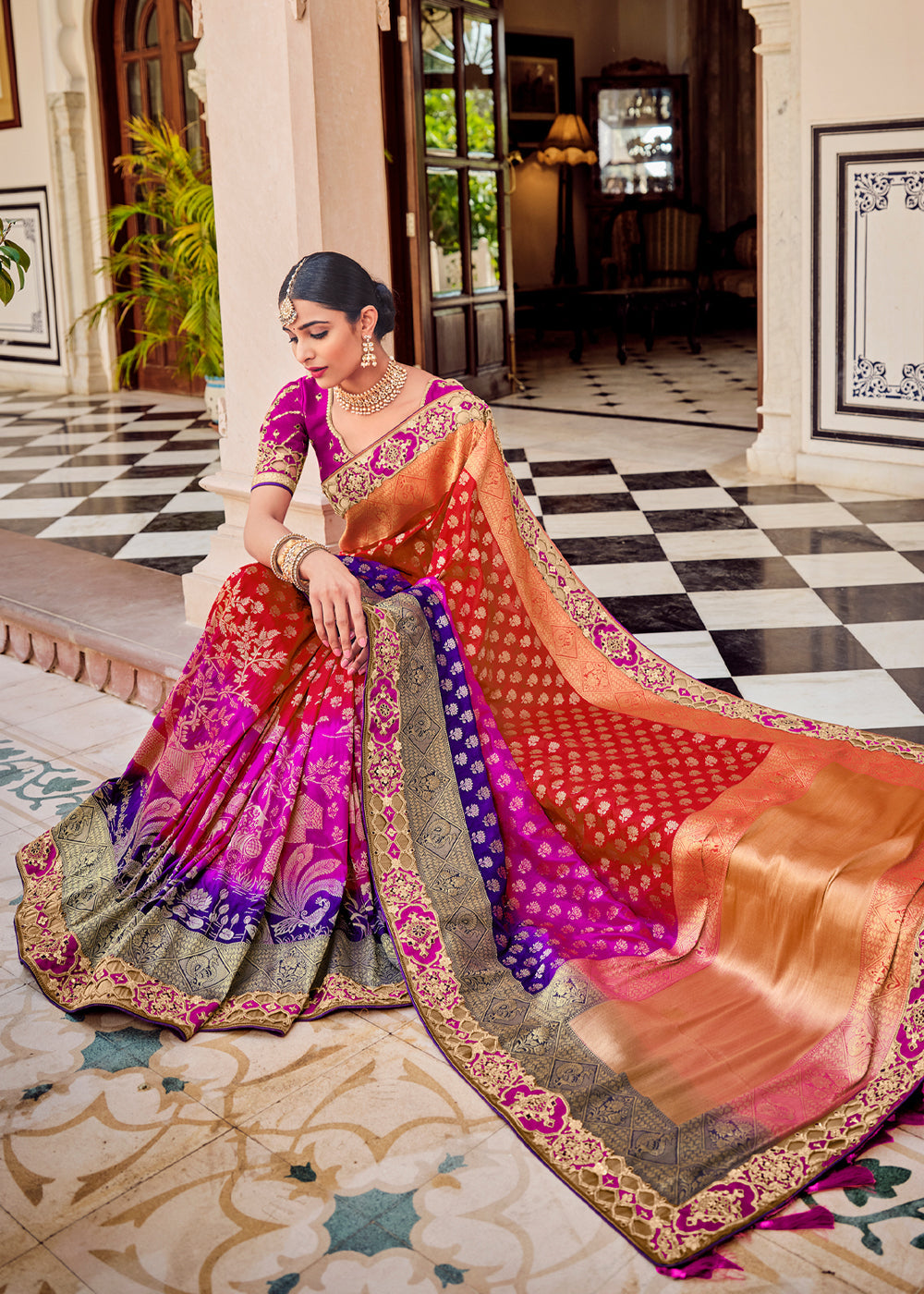 Buy MySilkLove Tall Multicolored Zari Woven Designer Banarasi Saree Online