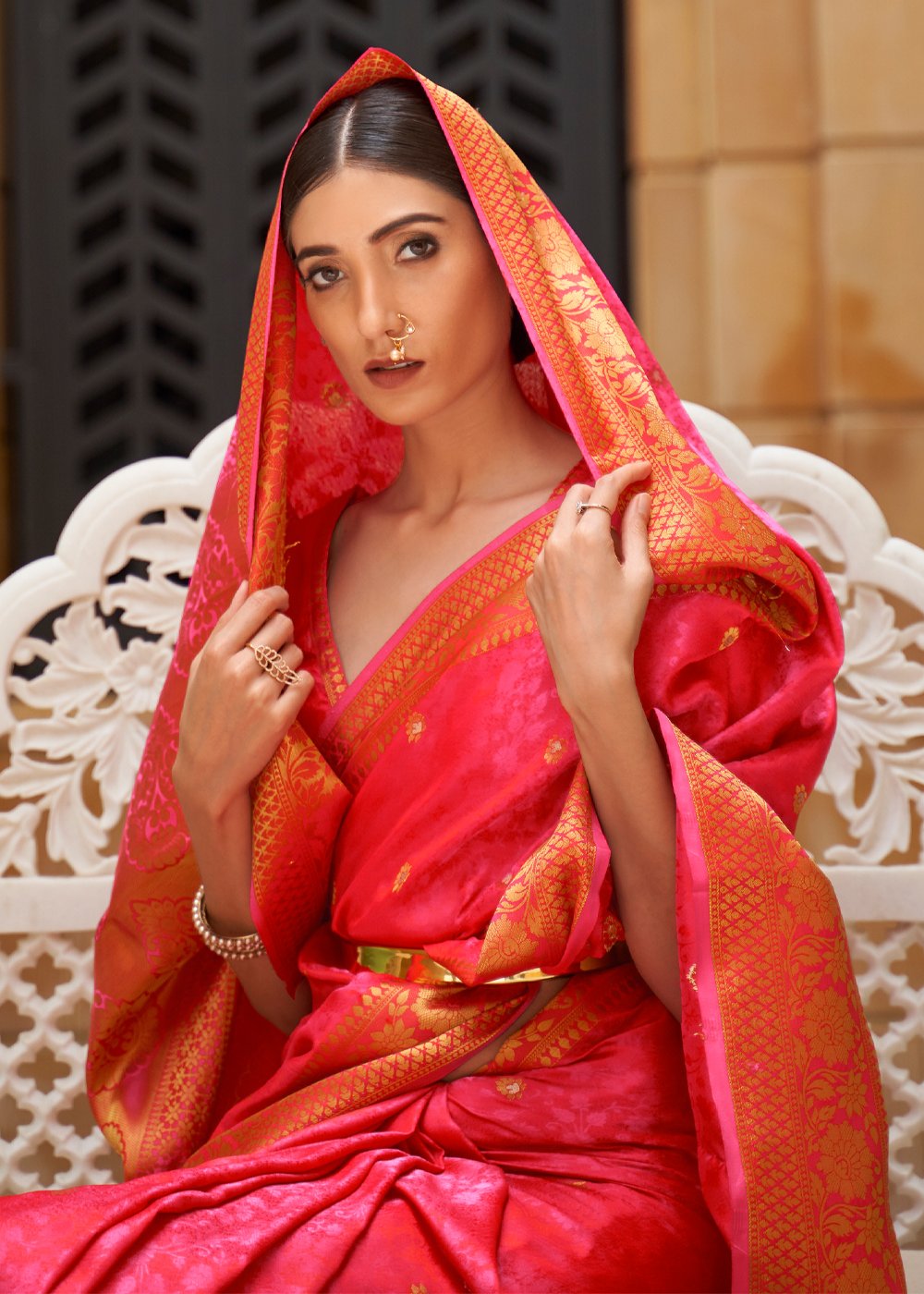 Buy MySilkLove Carnation Pink Zari Woven Kanjivaram Saree Online