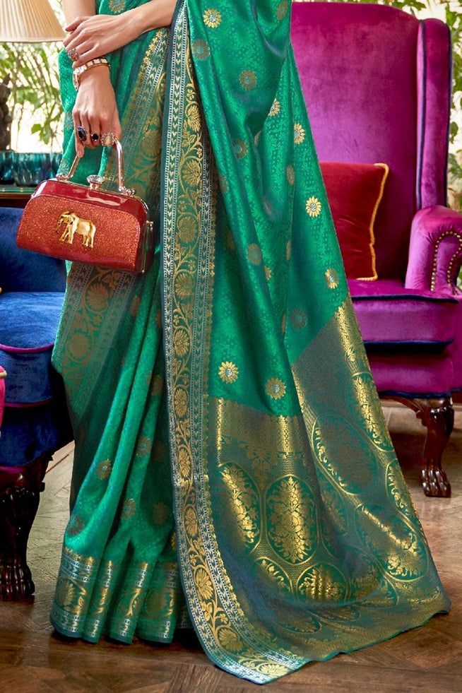 Buy MySilkLove Ocean Green Pearl Zari Woven Kanjivaram Saree Online