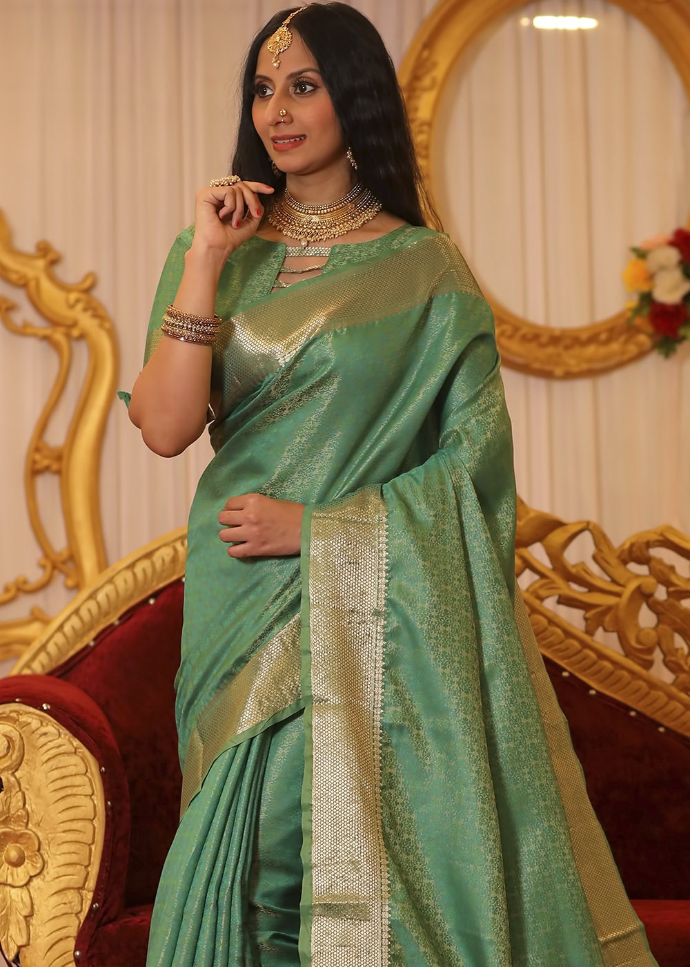 Buy MySilkLove Asparagus Green Zari Woven Banarasi Soft Silk Saree Online