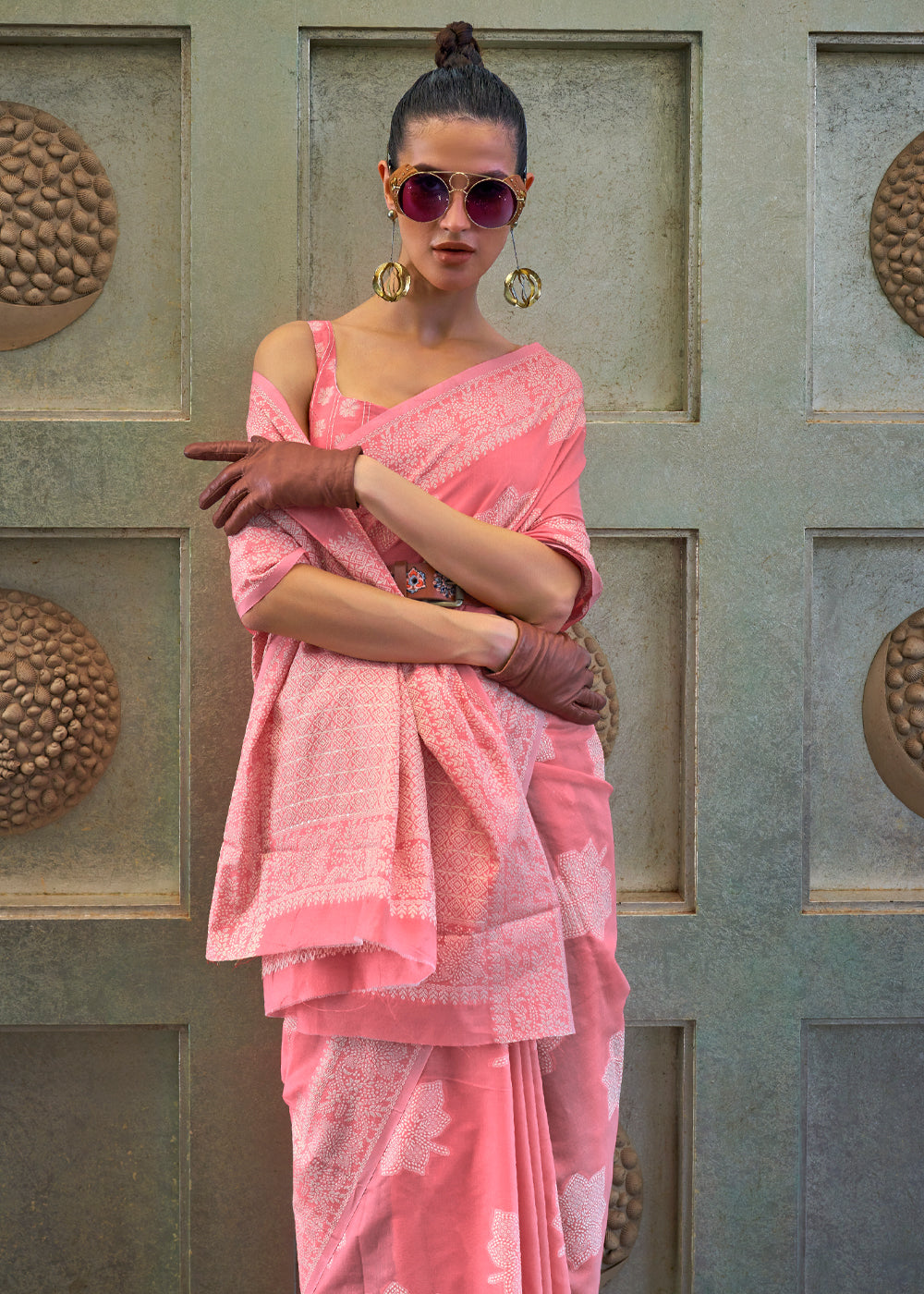 MySilkLove Tulip Pink Lucknowi Woven Chikankari Saree