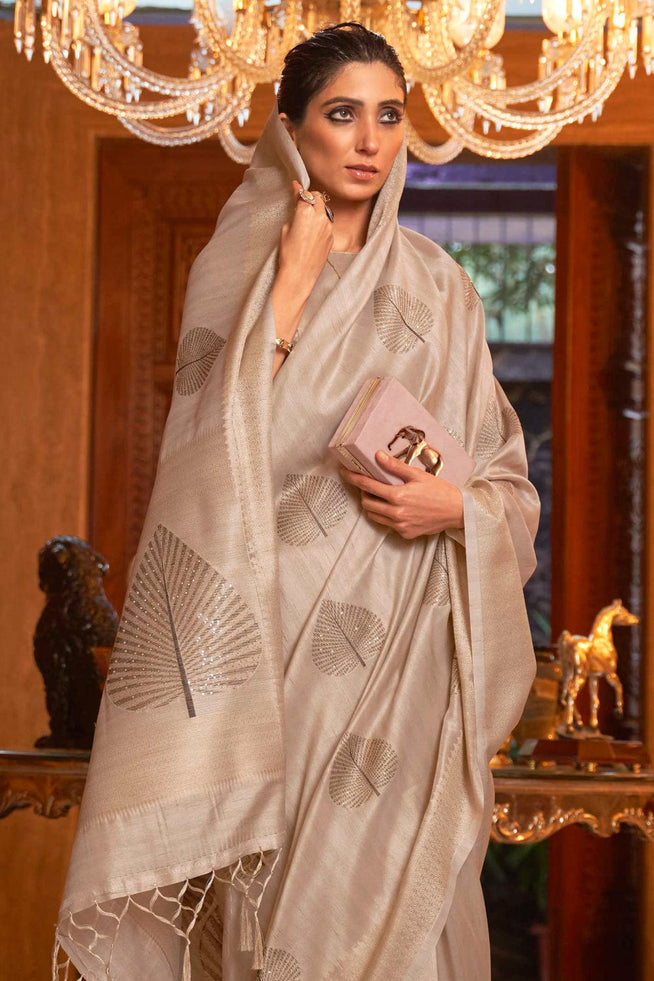 Buy MySilkLove Desert Sand Light Brown Zari Woven Banarasi Saree Online