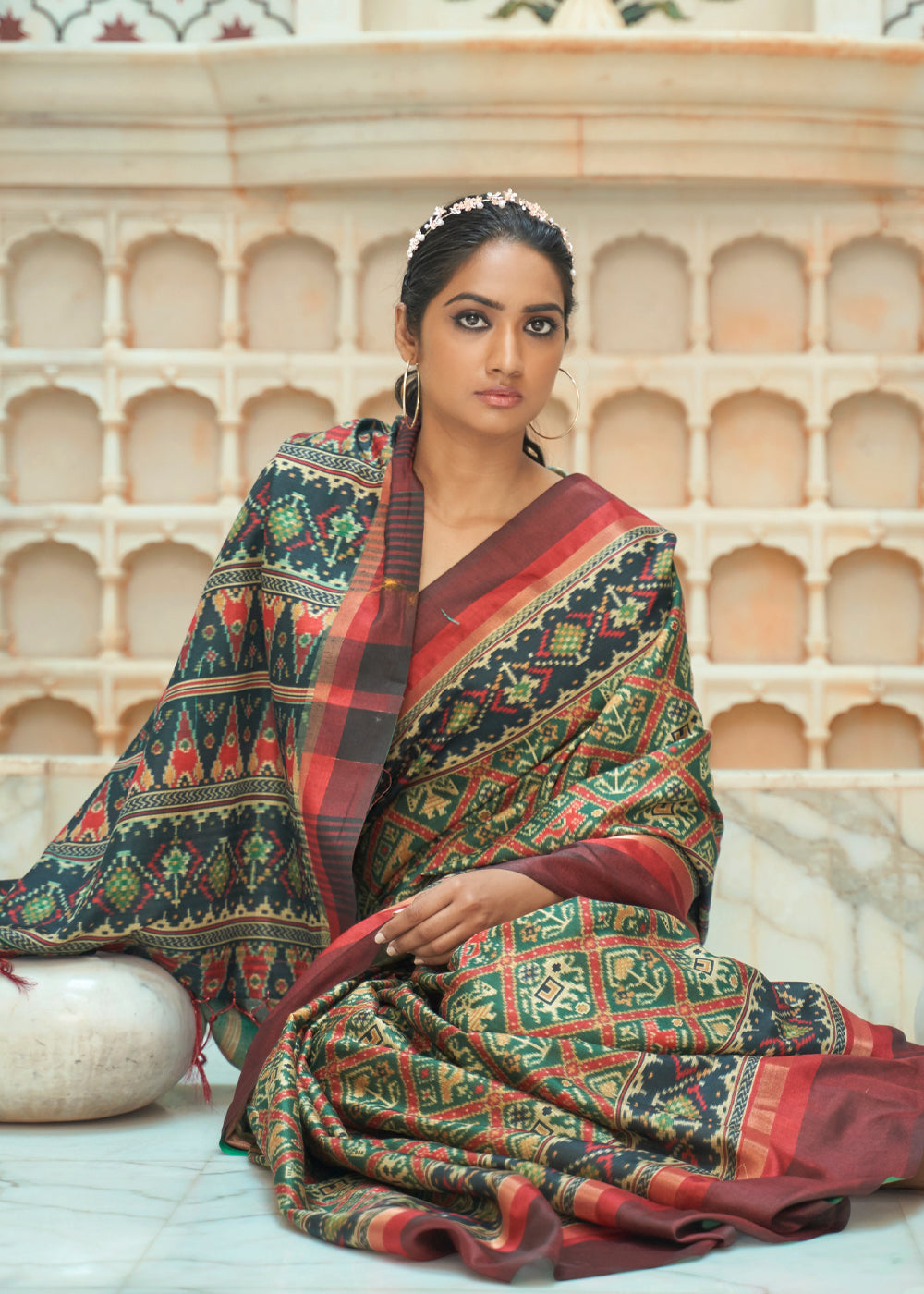 MySilkLove Avocado Green Patola Digital Printed Saree