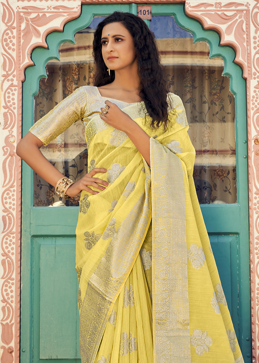 MySilkLove Witch Haze Yellow Zari Woven Banarasi Linen Saree