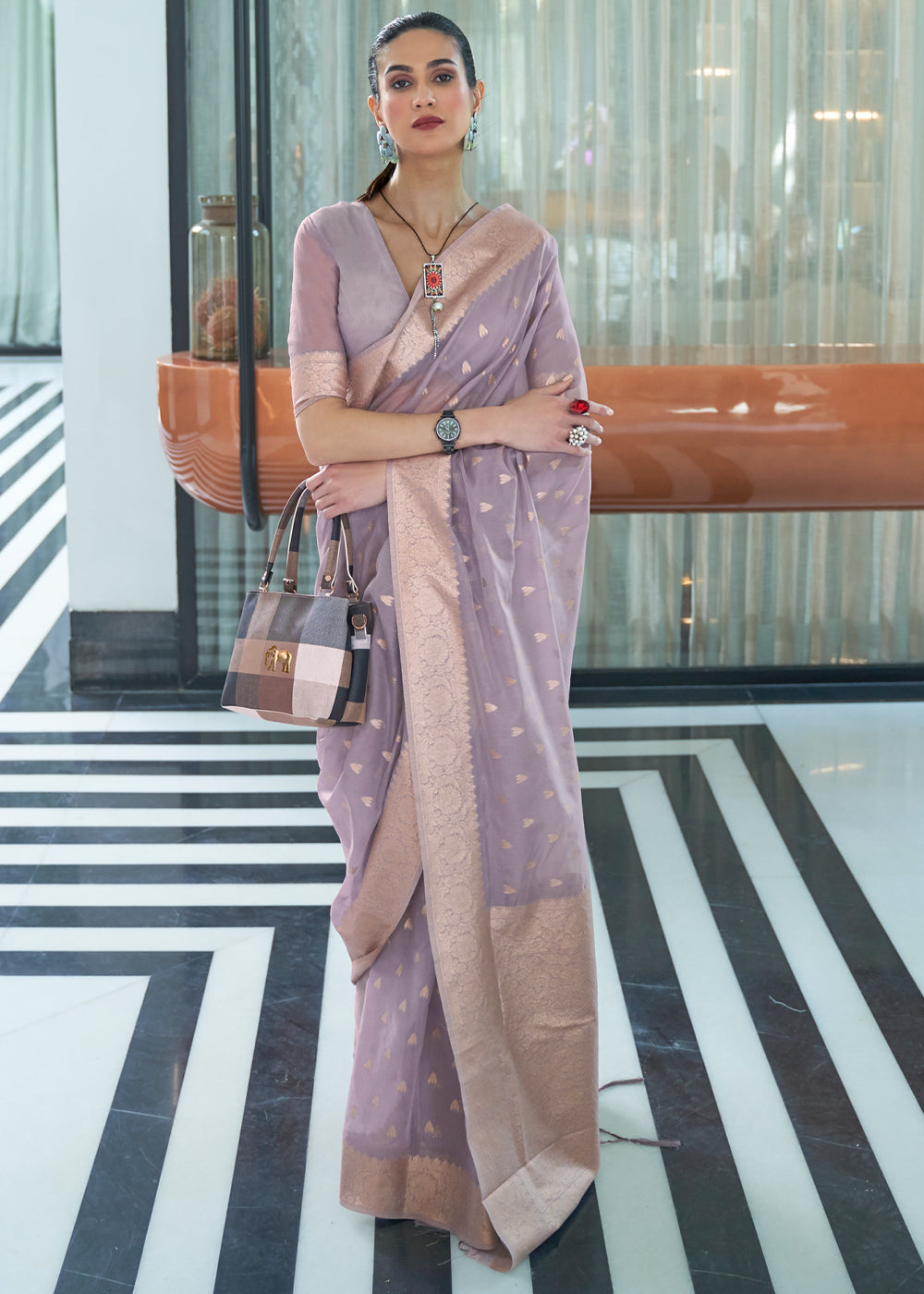 Buy MySilkLove Venus Purple Zari Woven Banarasi Kora Silk Saree Online