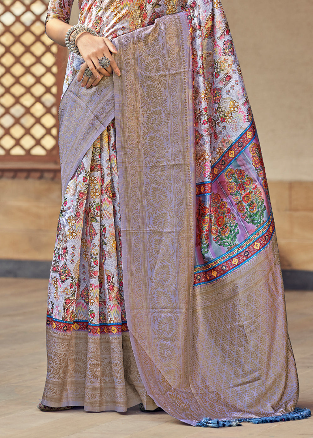 Buy MySilkLove Lilac Luster Purple Digital Printed Jacquard Silk Saree Online