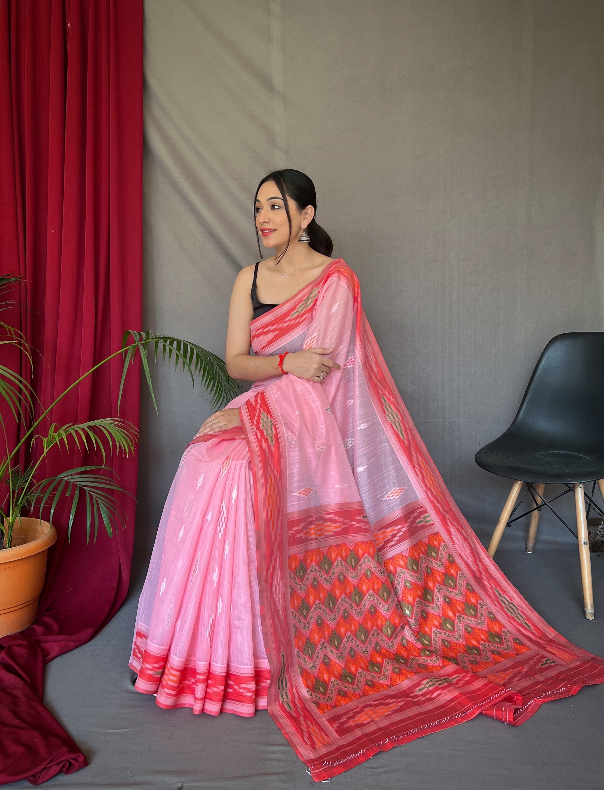 Buy MySilkLove Pastel Pink Ikat Woven Cotton Silk Saree Online