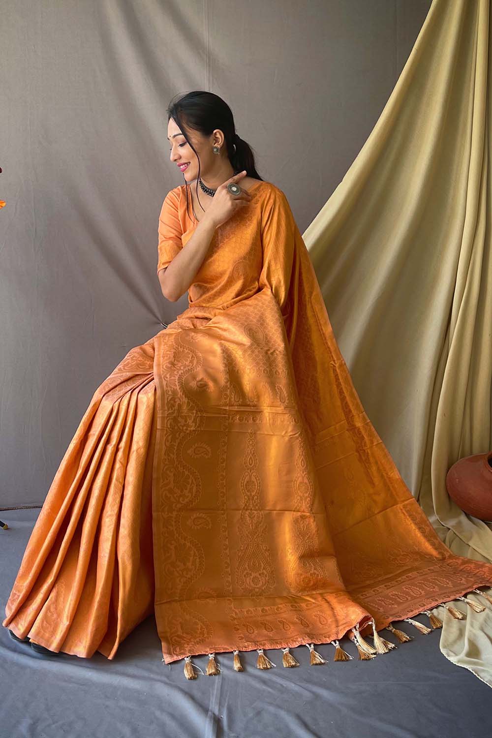 Buy MySilkLove Tangerine Orange Woven Art Silk Saree Online