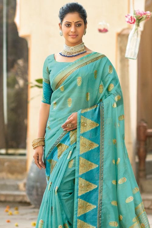 Buy MySilkLove Morning Blue Organza Saree Online