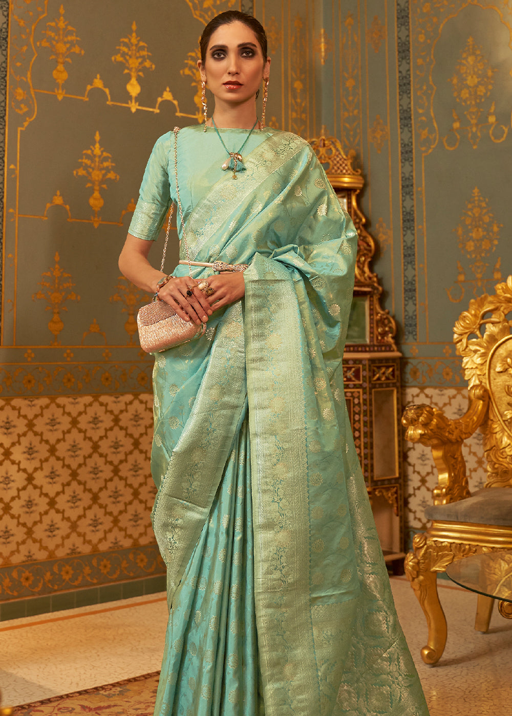 Buy MySilkLove Acapulco Green Zari Woven Banarasi Brocade Saree Online