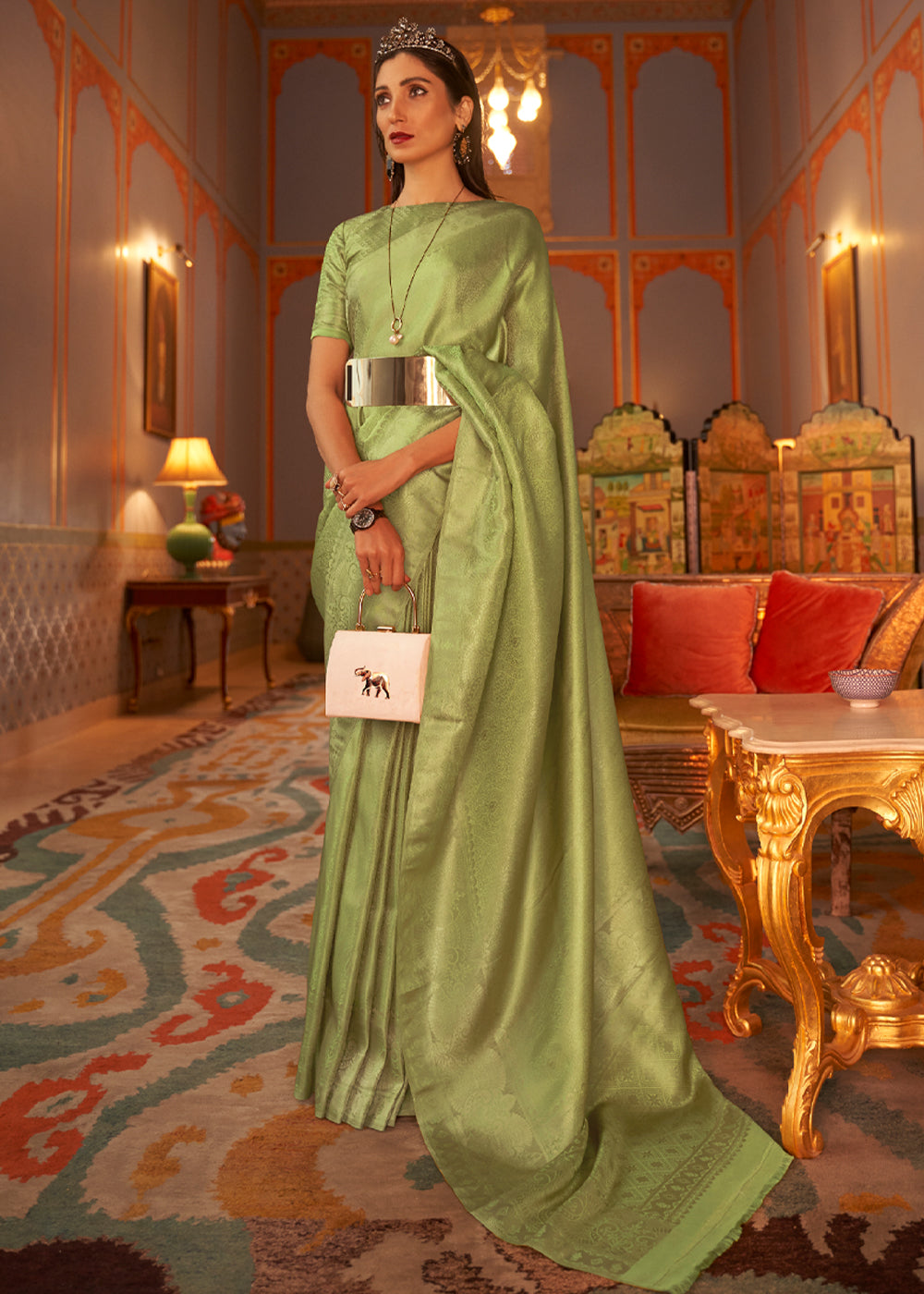 Buy MySilkLove Deco Green Dual tone Satin Banarasi Saree Online