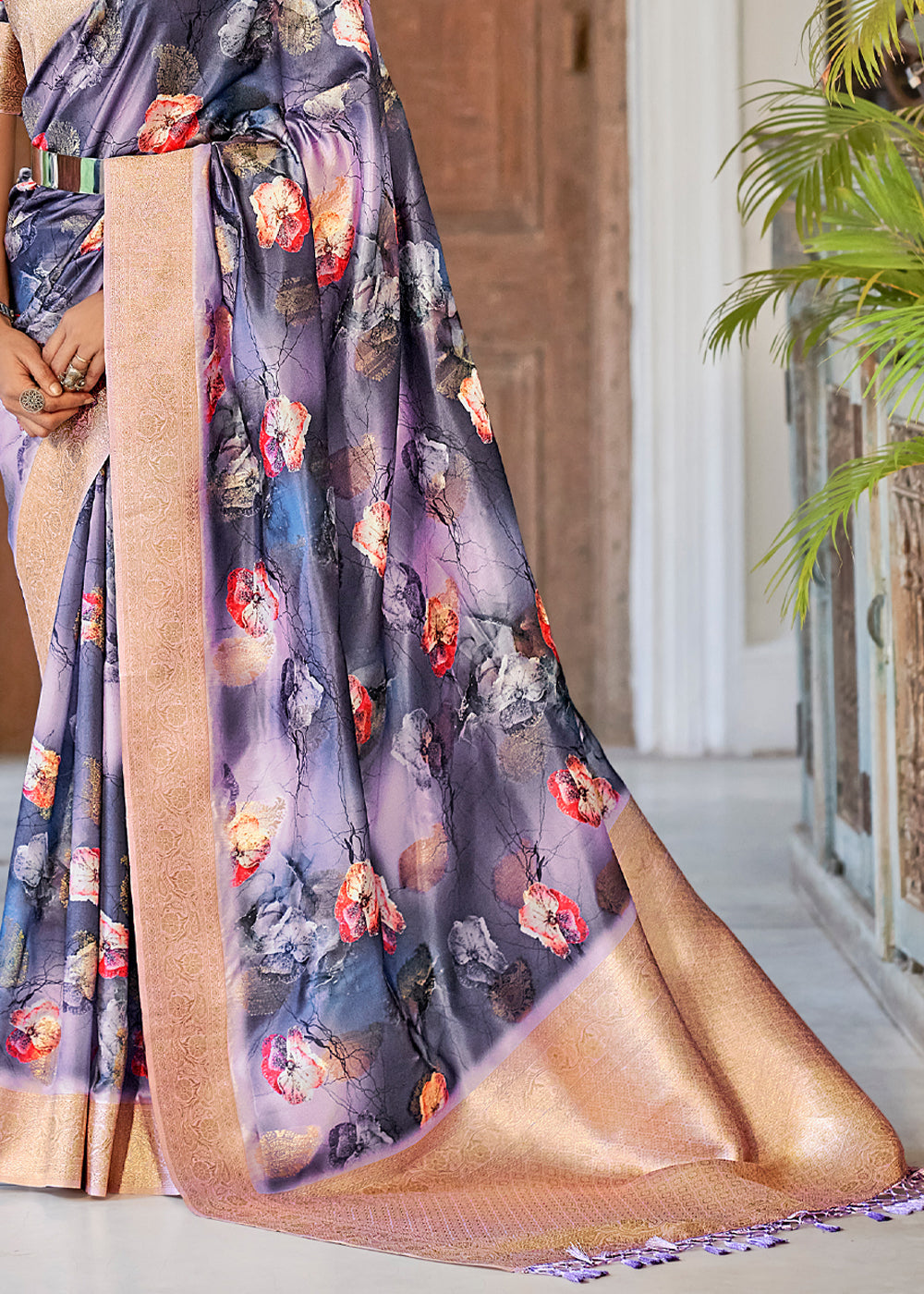 Buy MySilkLove Lynch Blue Digital Printed Banarasi Saree Online