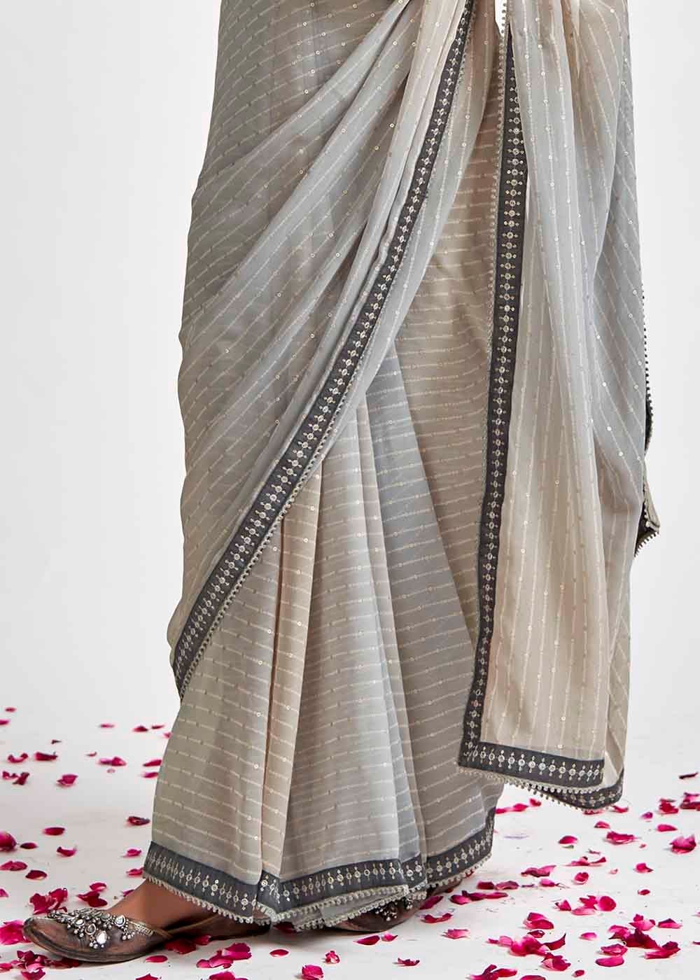 Buy MySilkLove Tea Grey Printed Georgette Saree Online