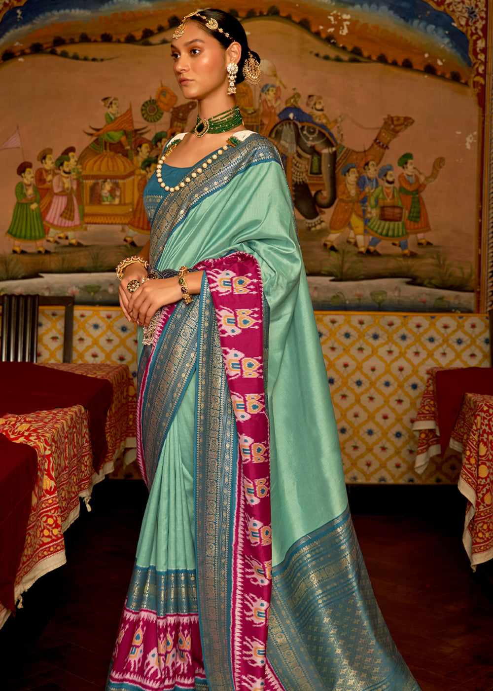 Buy MySilkLove Norway Green and Blue Banarasi Patola Saree Online