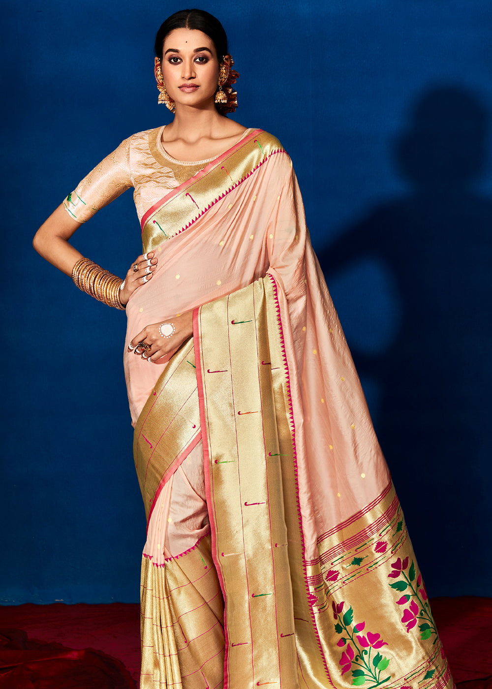 Buy MySilkLove Plum Peach Woven Paithani Silk Saree Online