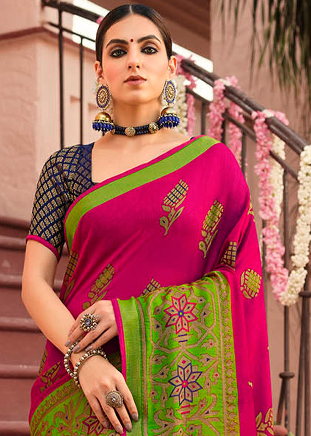 Buy MySilkLove Brick Pink and Green Soft Brasso Silk Saree Online