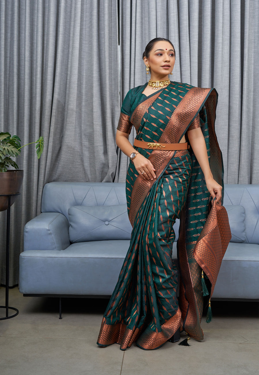 Buy MySilkLove Cape Cod Green Woven Banarasi Silk Saree Online