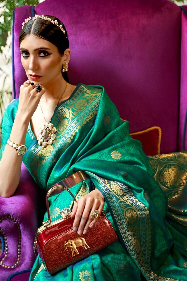 Buy MySilkLove Ocean Green Pearl Zari Woven Kanjivaram Saree Online