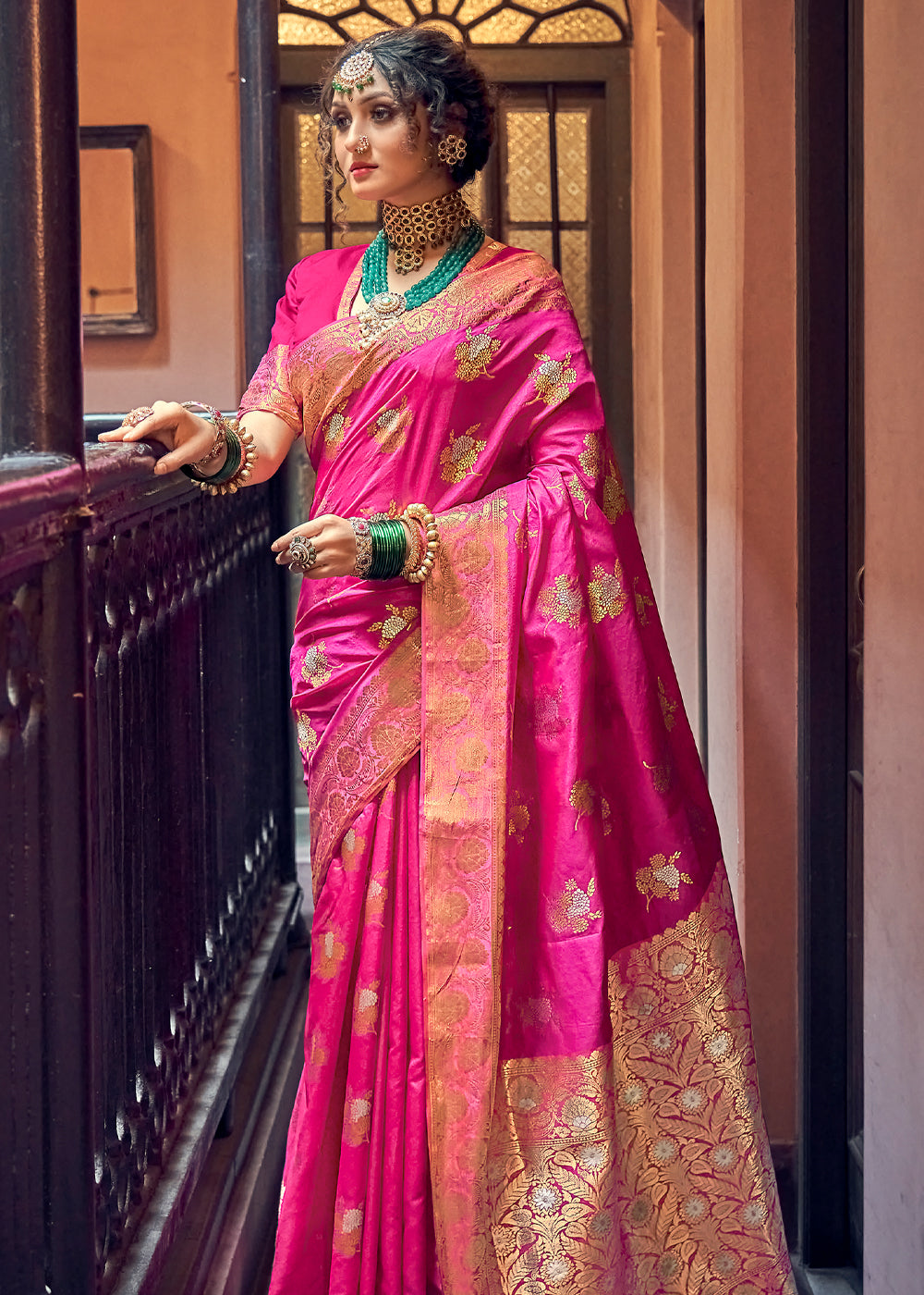 Buy MySilkLove Tulip Pink Zari Woven Banarasi Brocade Saree Online