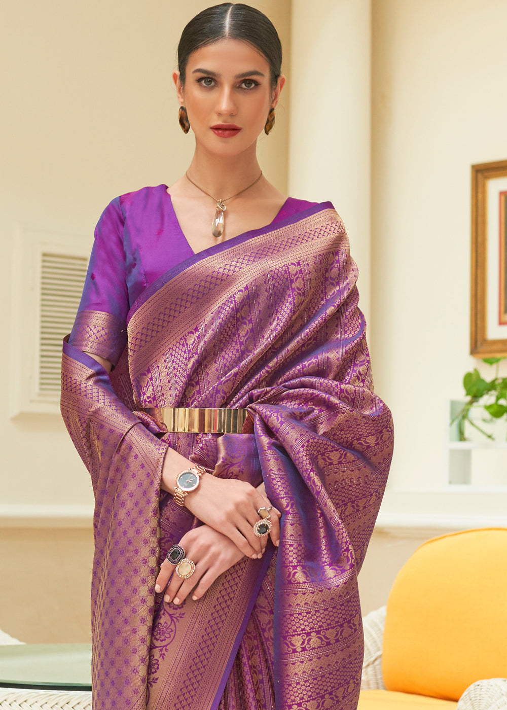 Buy MySilkLove Purple Plum Zari Woven Kanjivaram Saree Online