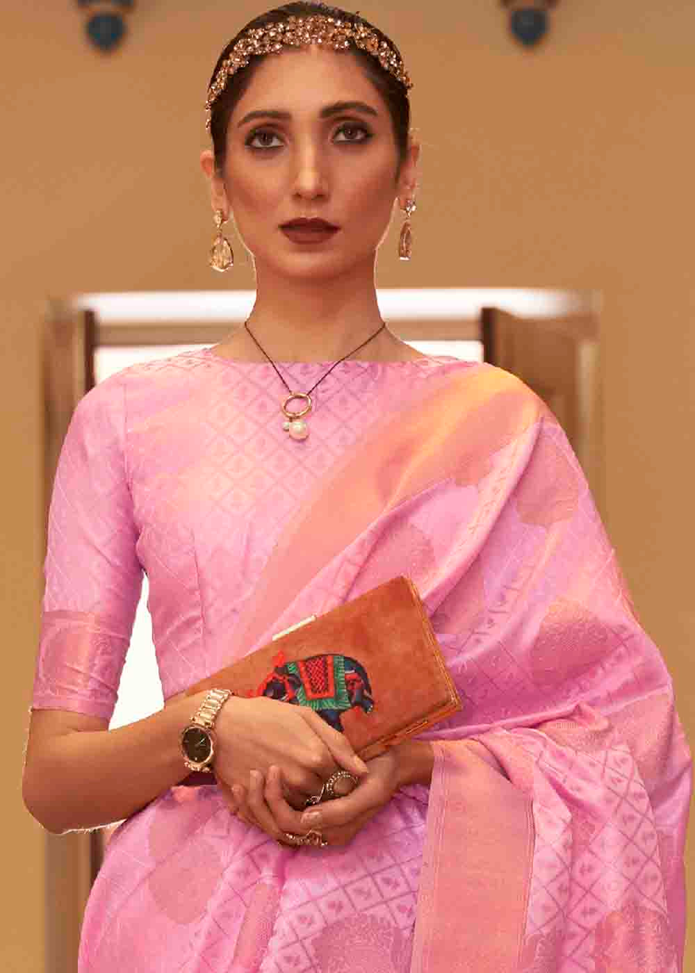 MySilkLove Carnation Pink Banarasi Silk Handloom Saree