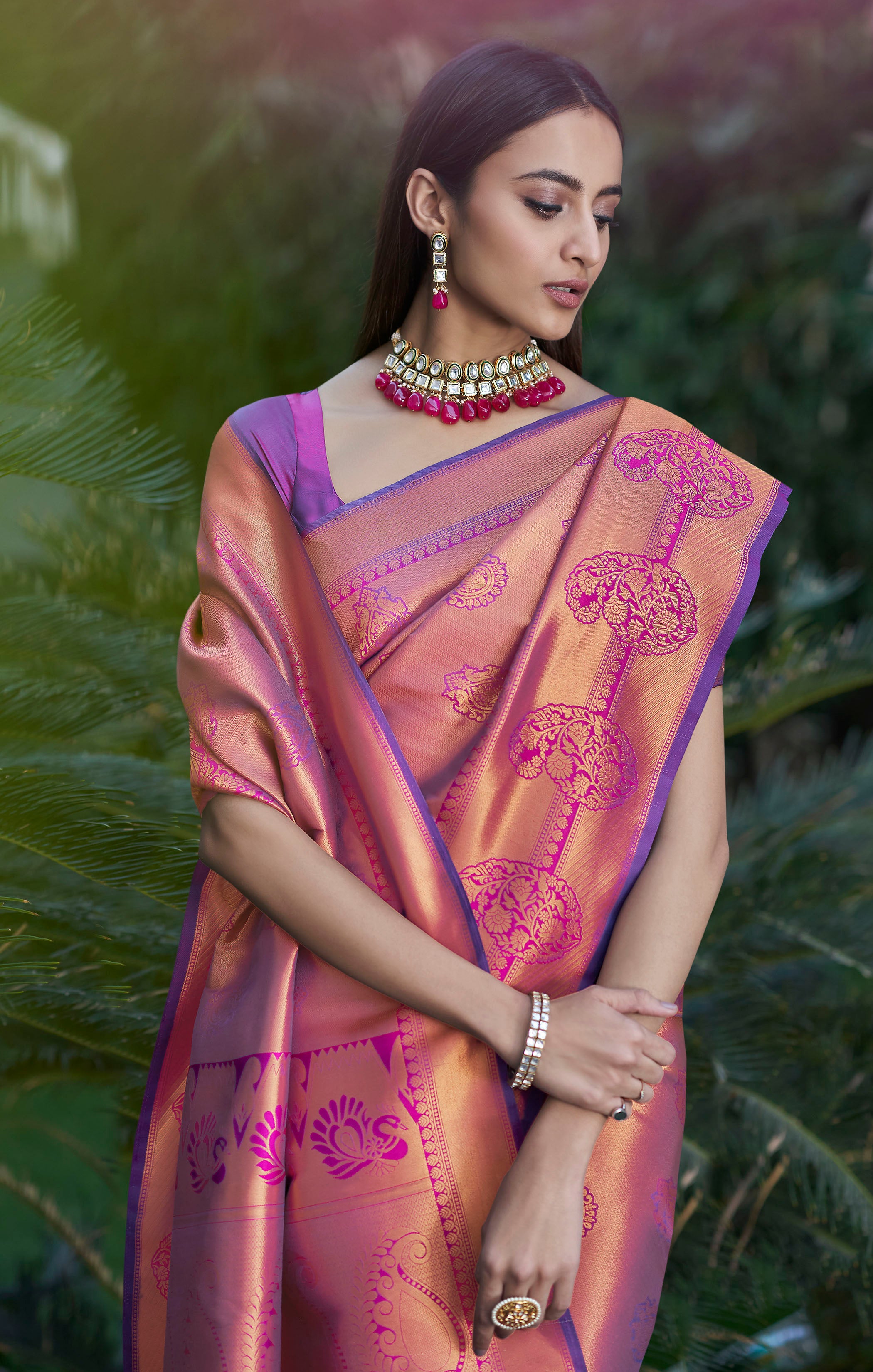 Buy MySilkLove Vivid Violet Zari Woven Banarasi Saree Online