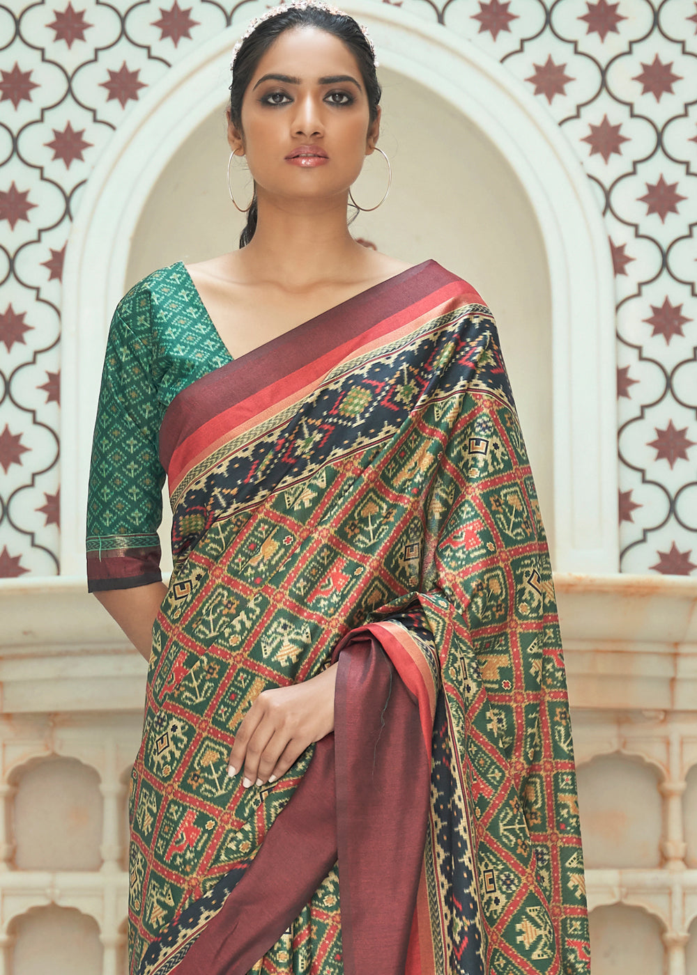 Buy MySilkLove Avocado Green Patola Digital Printed Saree Online