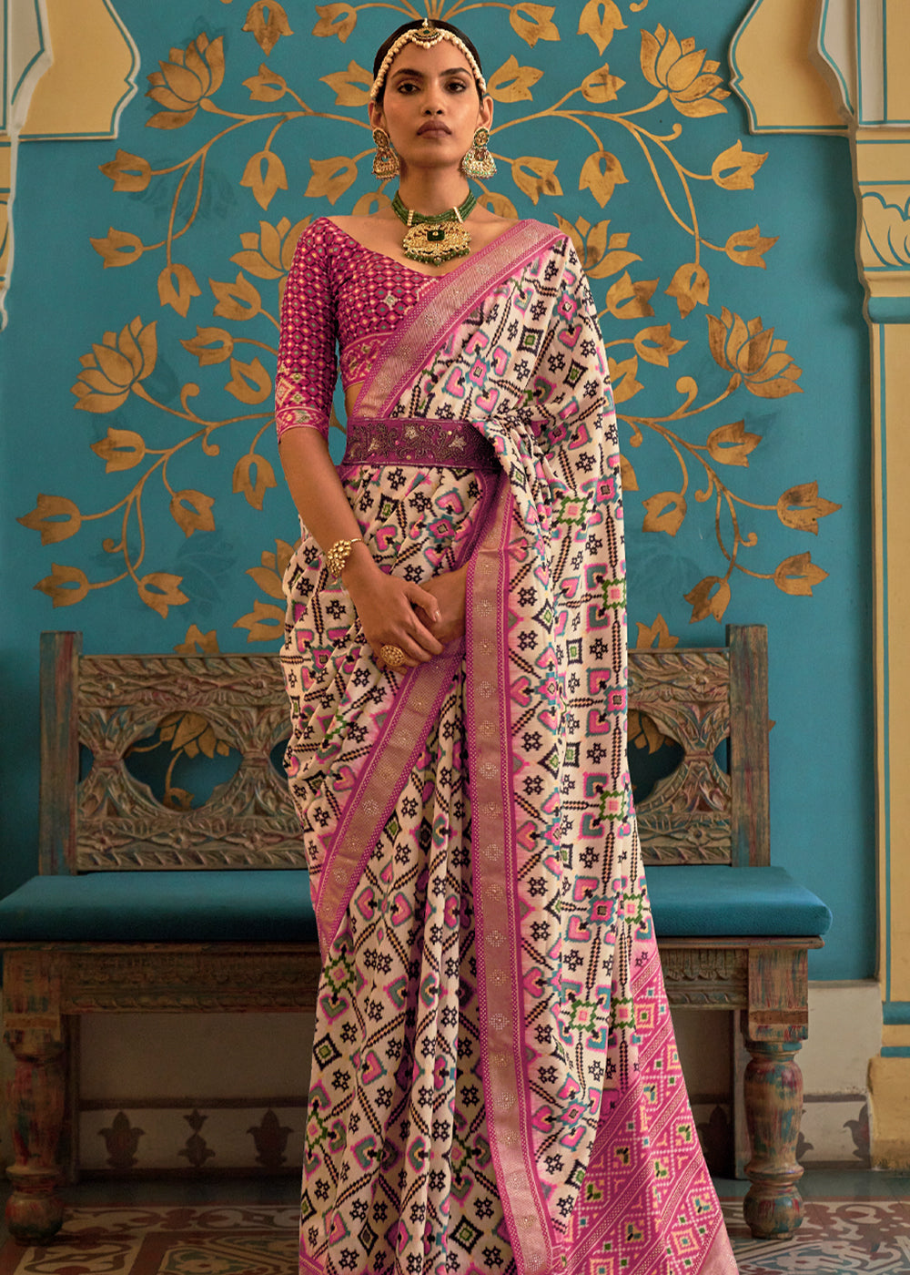 Buy MySilkLove Blush Beige and Pink Woven Patola Silk Saree Online