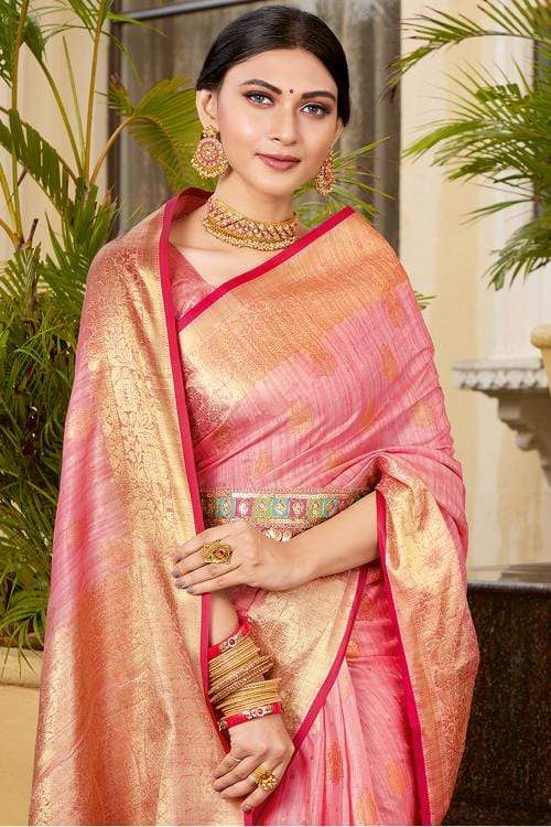 Buy MySilkLove Sea Light Pink Zari Woven Banarasi Saree Online