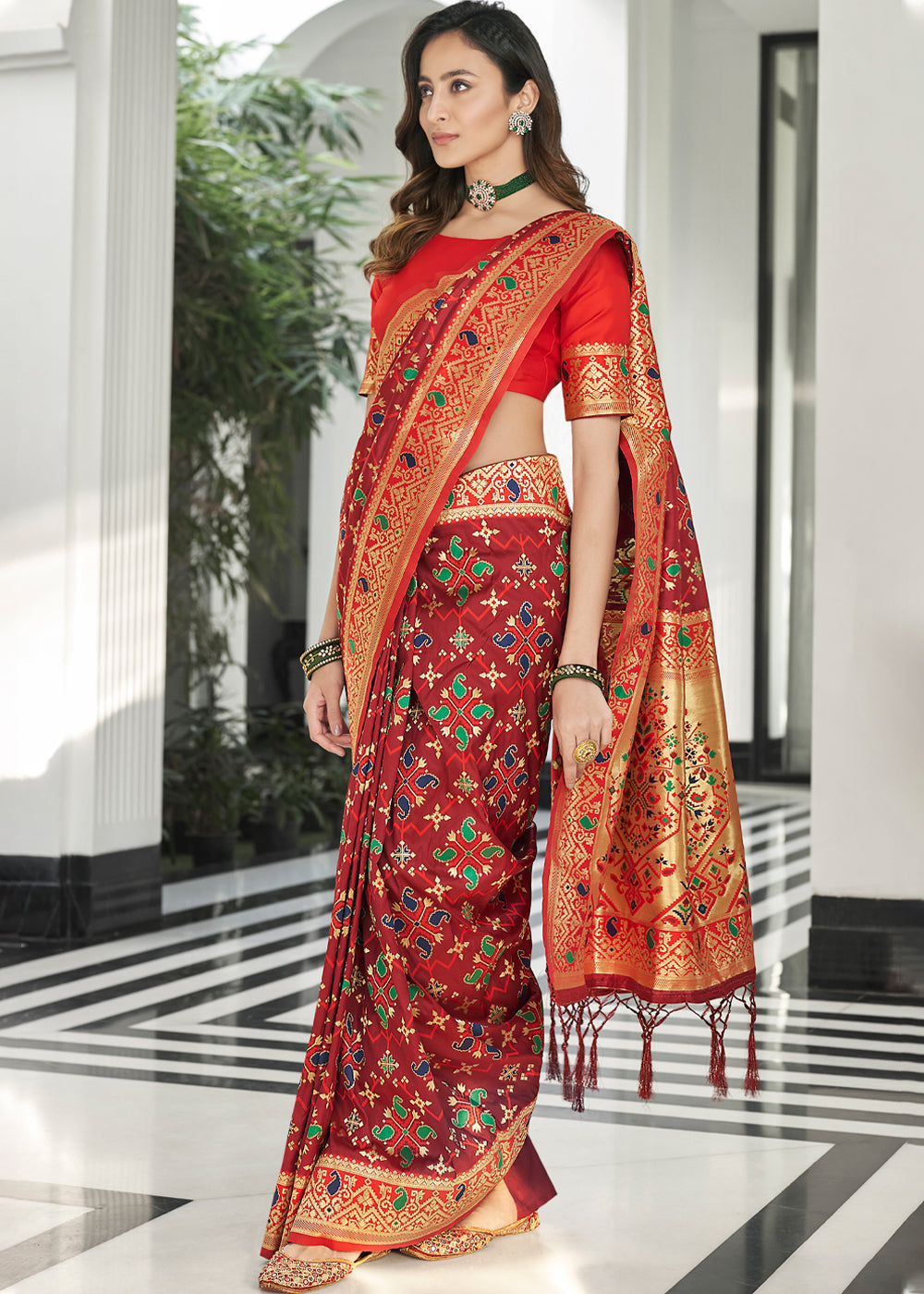 Buy MySilkLove Stiletto Maroon Zari Woven Banarasi Patola Saree Online