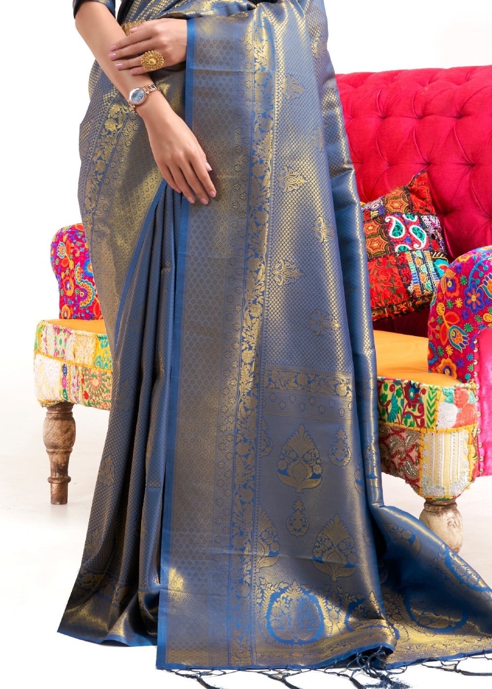 Buy MySilkLove Blumine Blue Kanjivaram Silk Saree Online