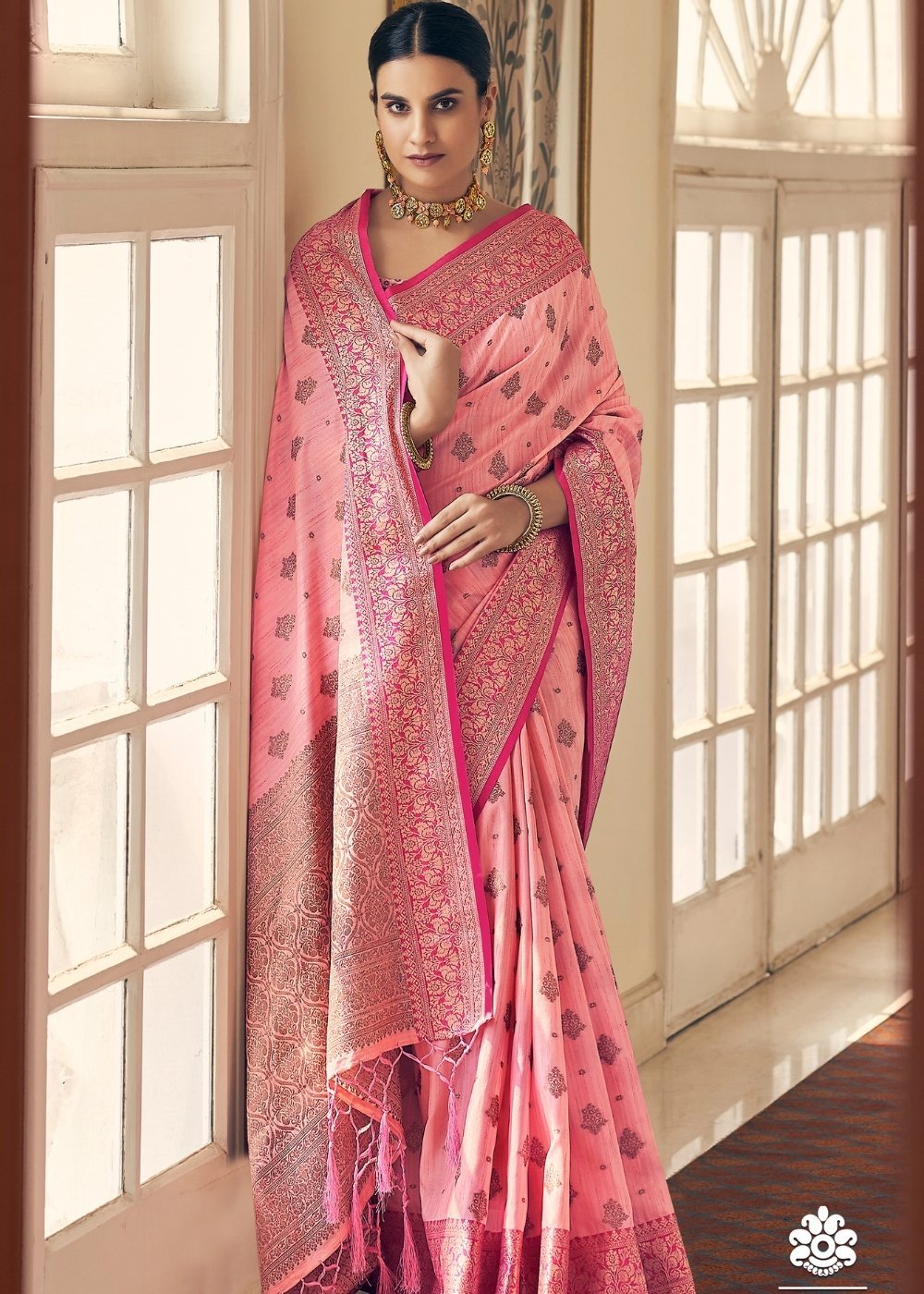 Buy MySilkLove Apricot Pink Tussar Banarasi Silk Saree Online