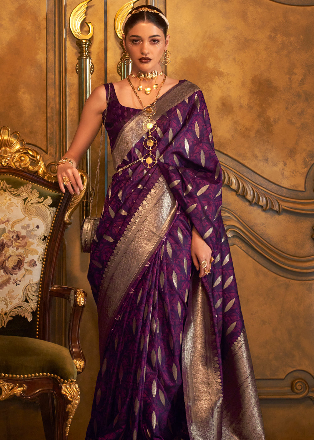 Buy MySilkLove Finn Purple Banarasi Satin Silk Saree Online