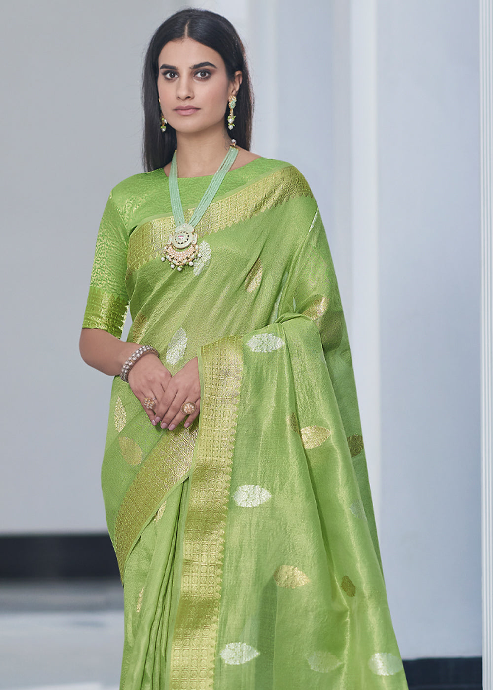 MySilkLove Deco Green Zari Woven Tissue Banarasi Silk Saree