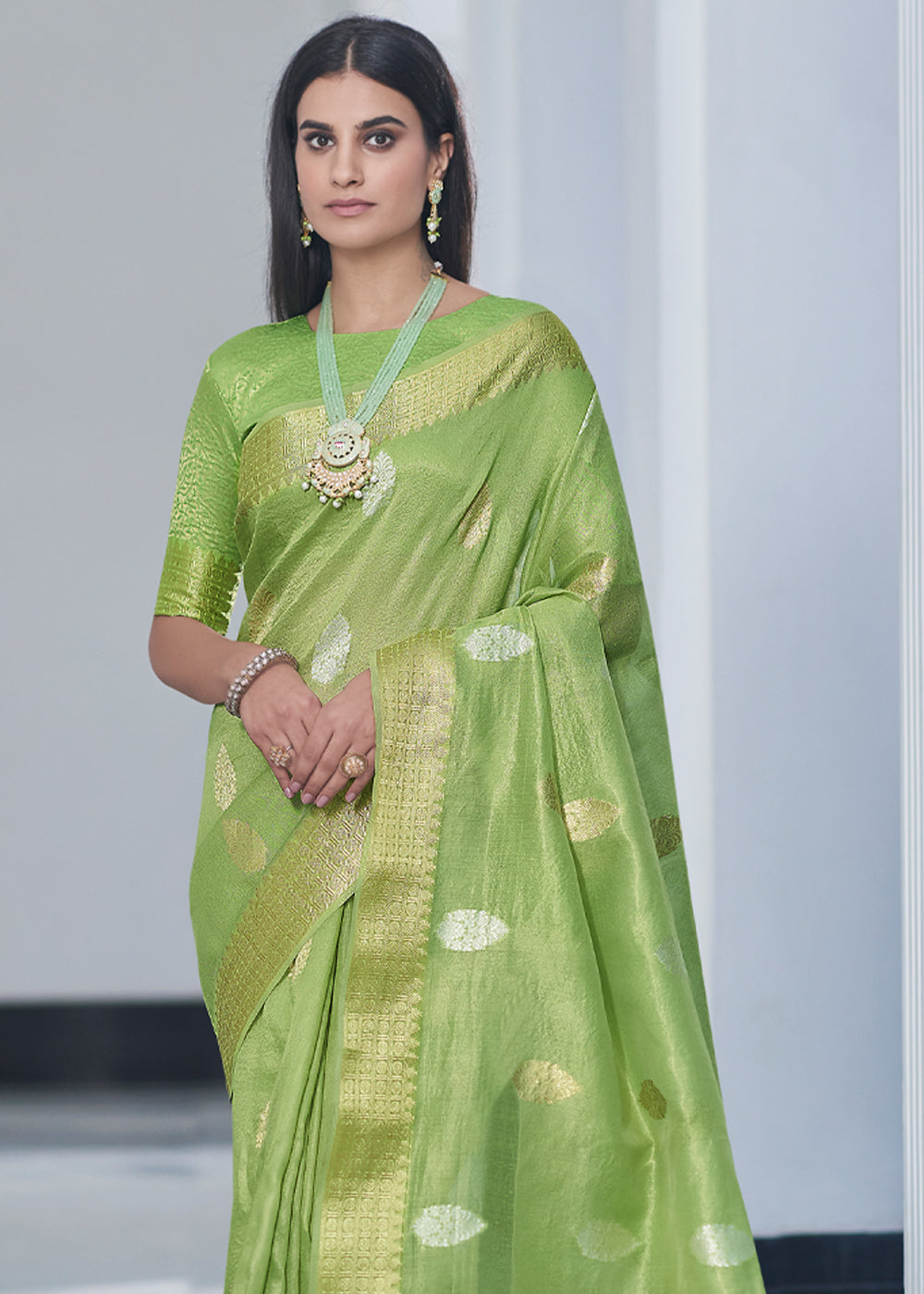 Buy MySilkLove Deco Green Zari Woven Tissue Banarasi Silk Saree Online