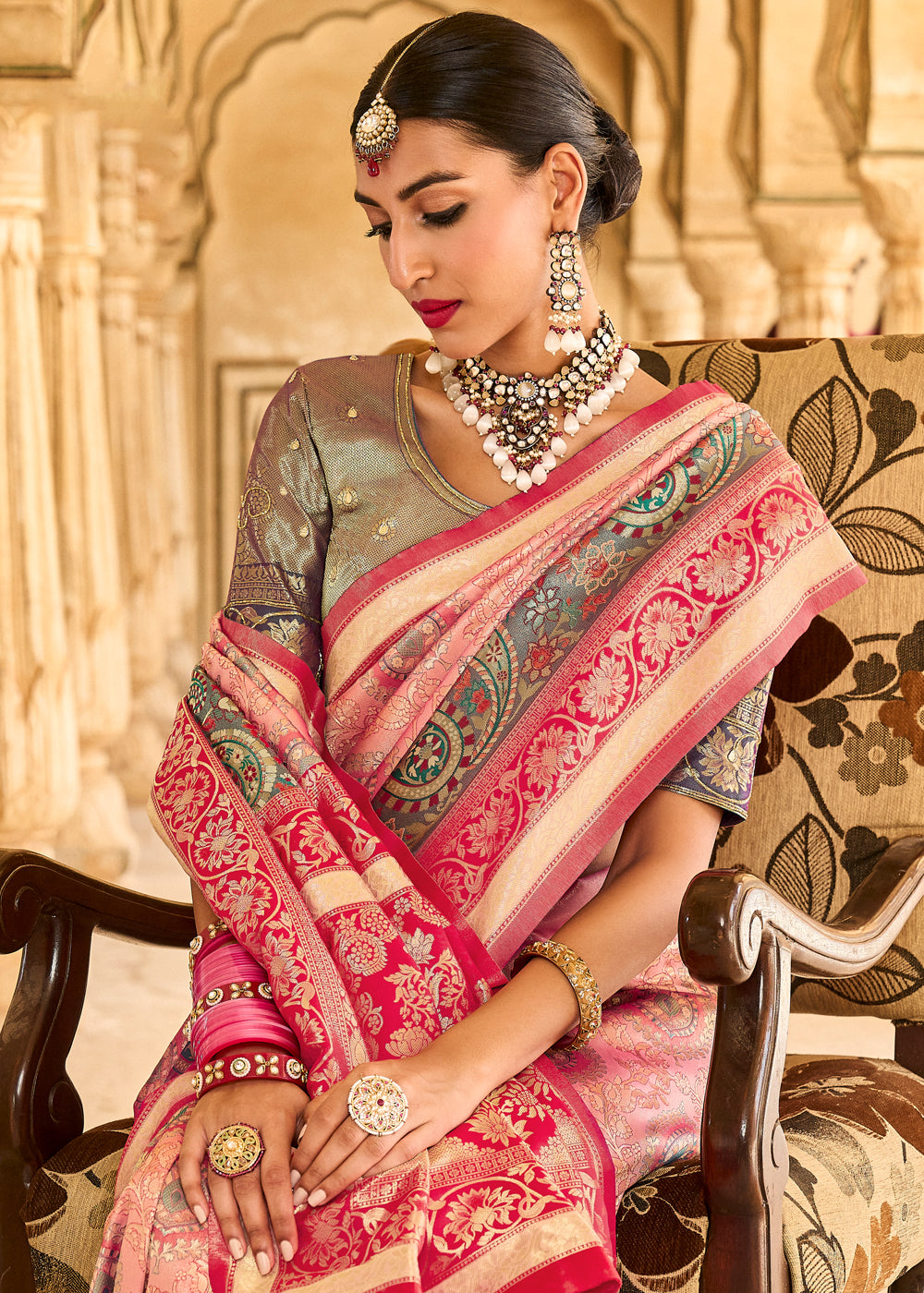 MySilkLove Geraldine Light Pink Designer Banarasi Saree