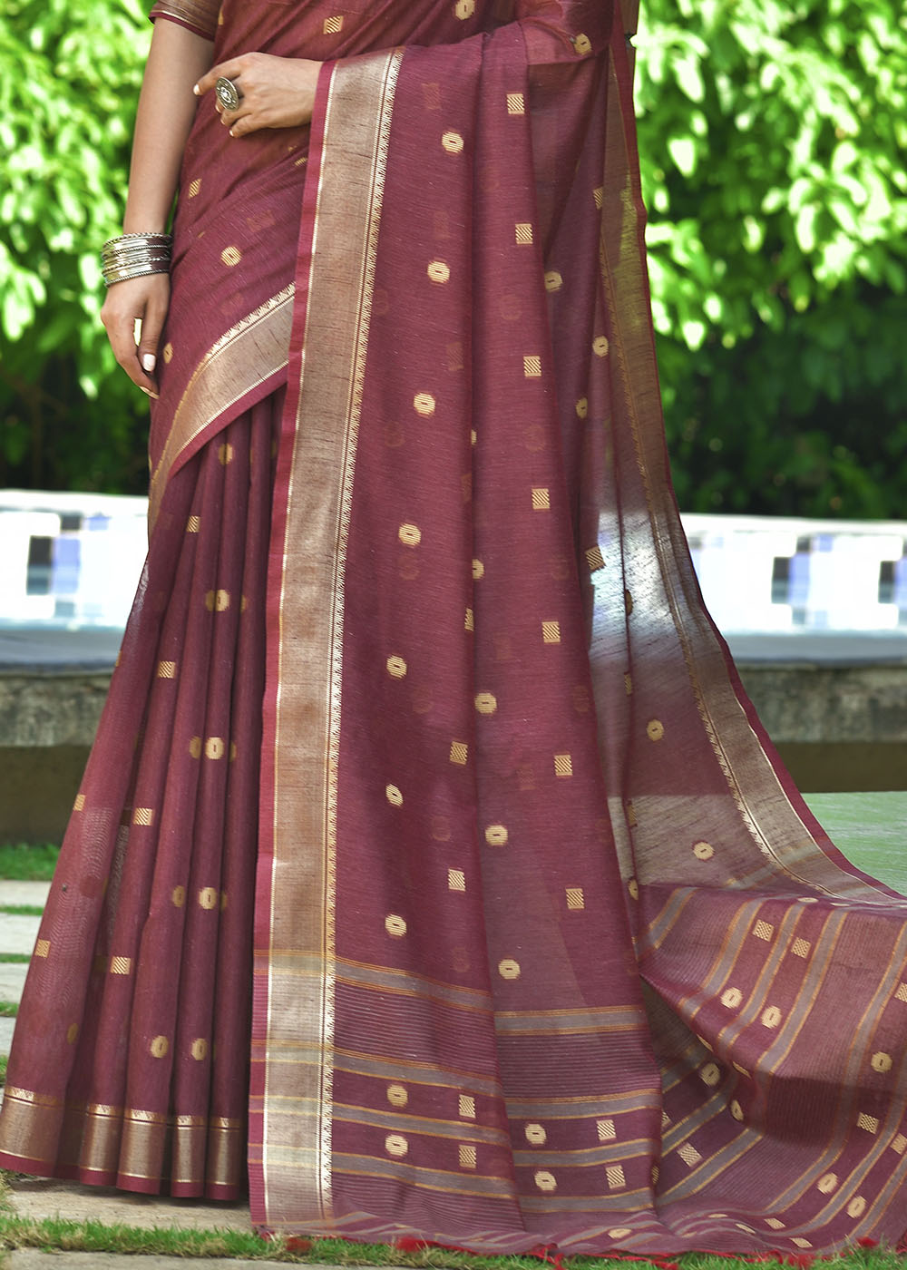 Buy MySilkLove Copper Rust Purple Zari Woven Cotton Saree Online