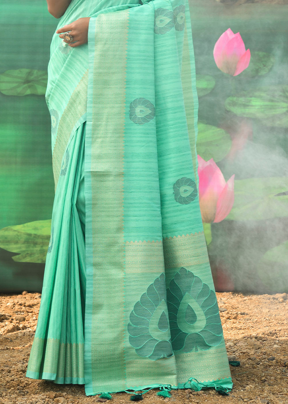 Buy MySilkLove Algae Green Banarasi Jacquard Silk Saree Online