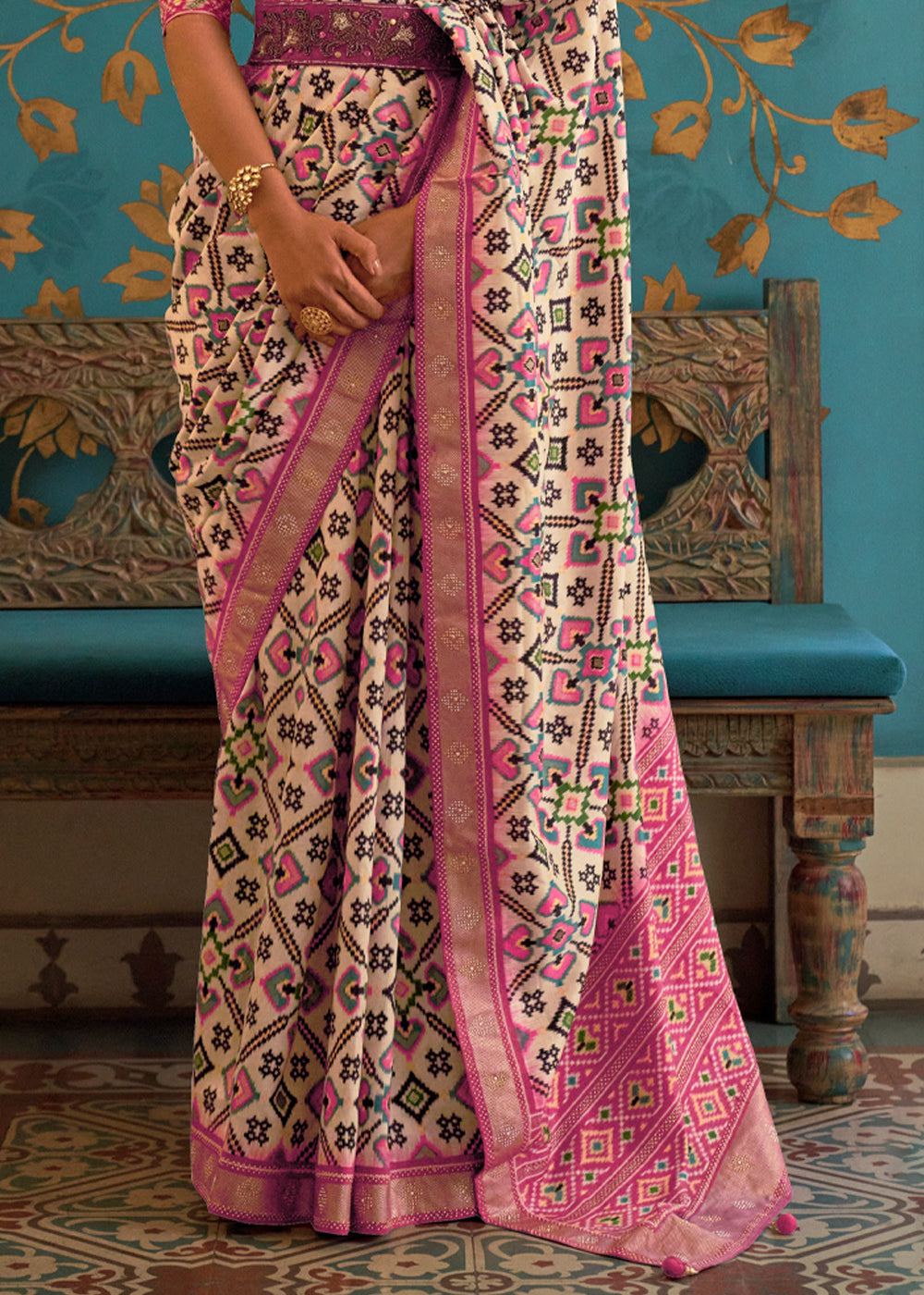 Buy MySilkLove Blush Beige and Pink Woven Patola Silk Saree Online