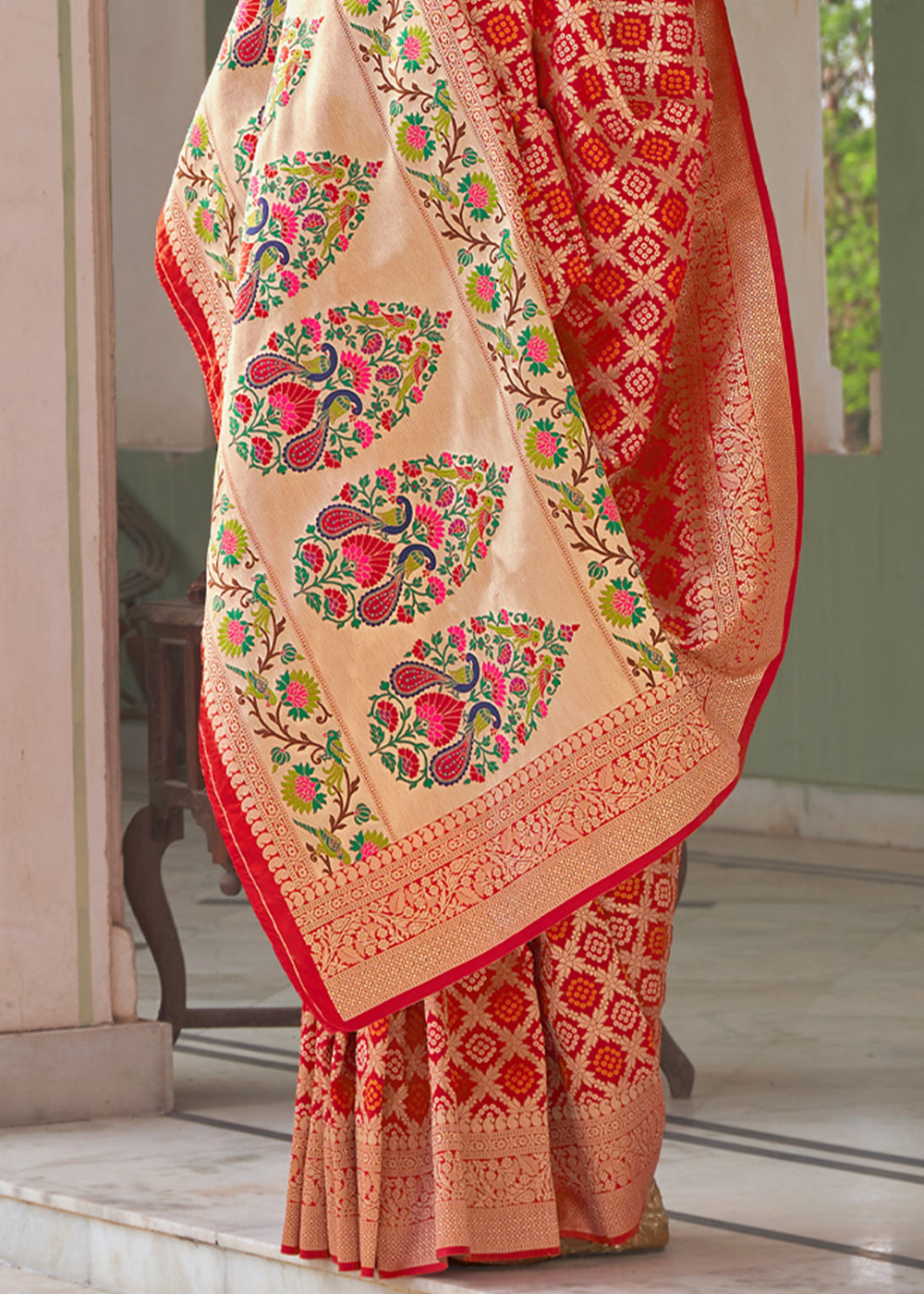 Buy MySilkLove Flame Red Zari Woven Banarasi Brocade Saree Online