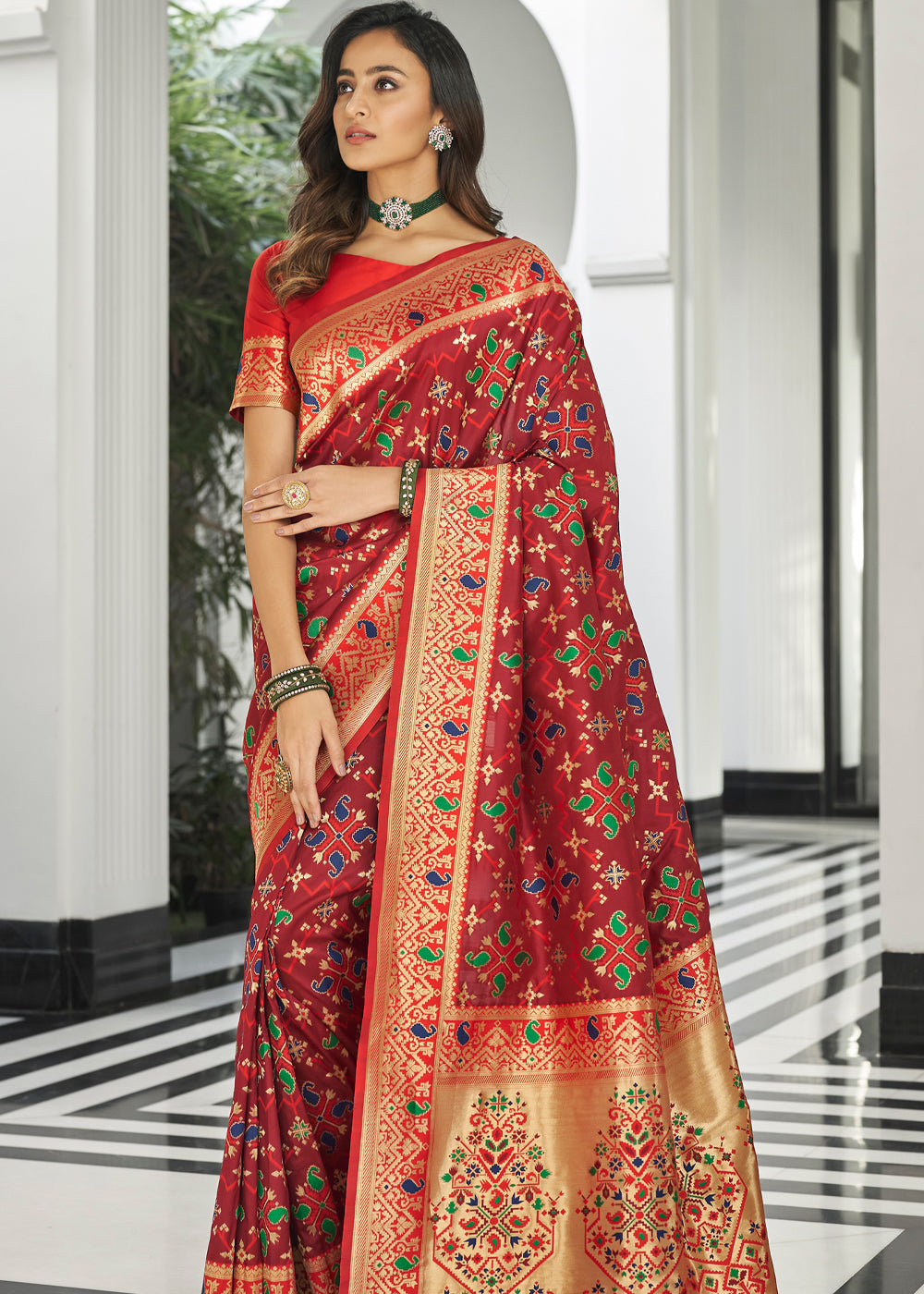 Buy MySilkLove Stiletto Maroon Zari Woven Banarasi Patola Saree Online