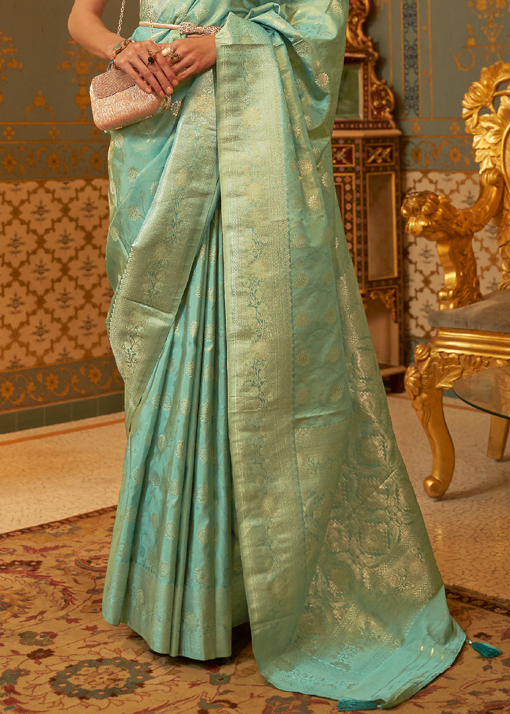 Buy MySilkLove Acapulco Green Zari Woven Banarasi Brocade Saree Online