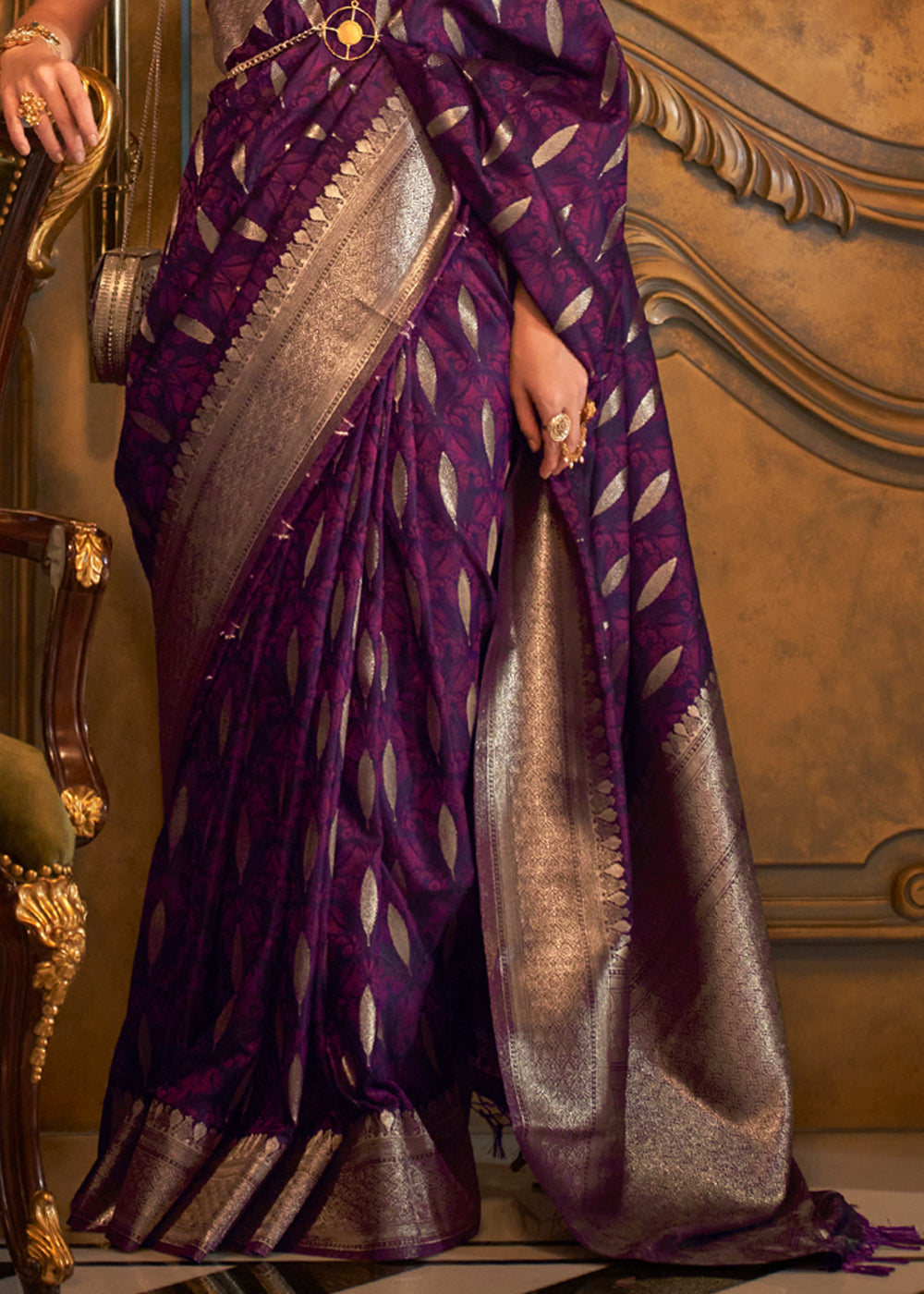 Buy MySilkLove Finn Purple Banarasi Satin Silk Saree Online