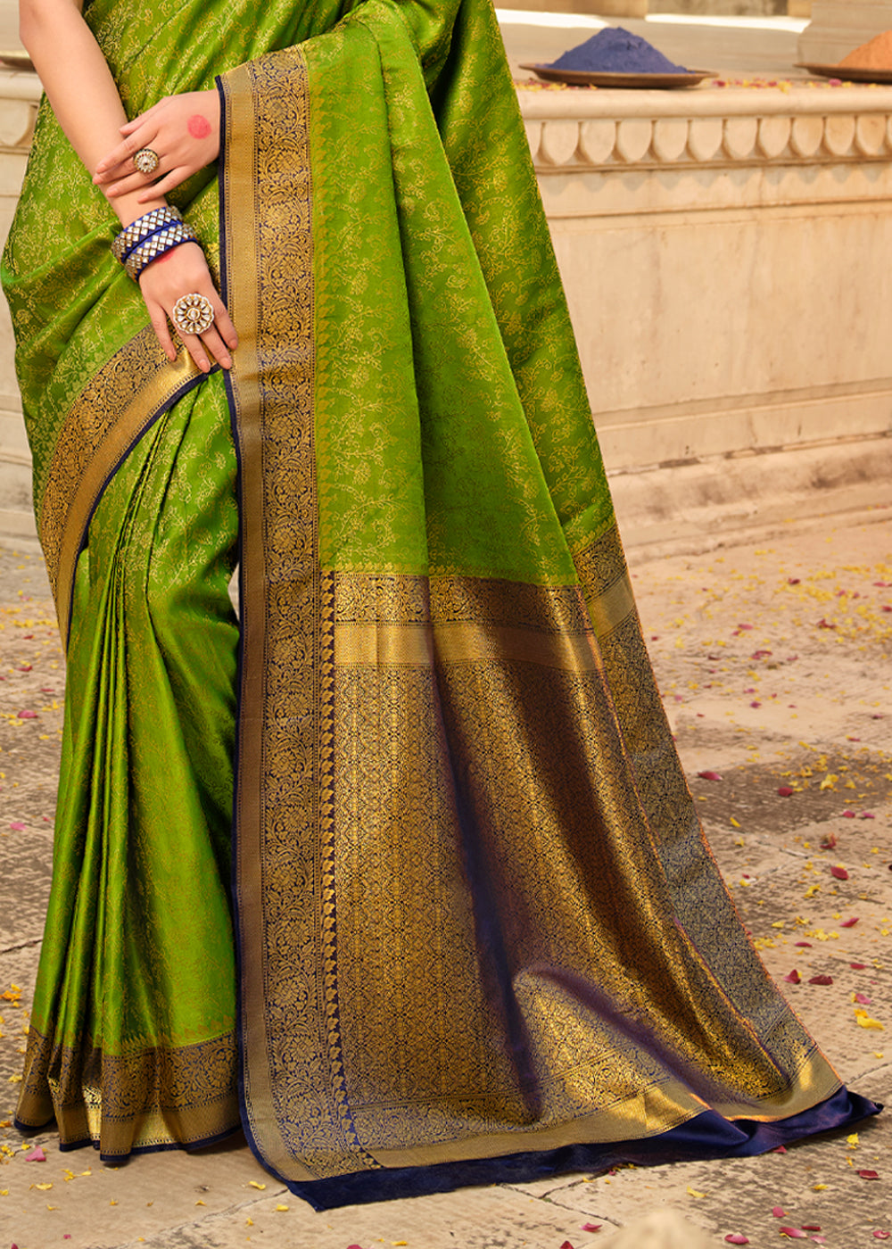 Buy MySilkLove Atlantis Green and Blue Zari Woven Kanjivaram Saree Online